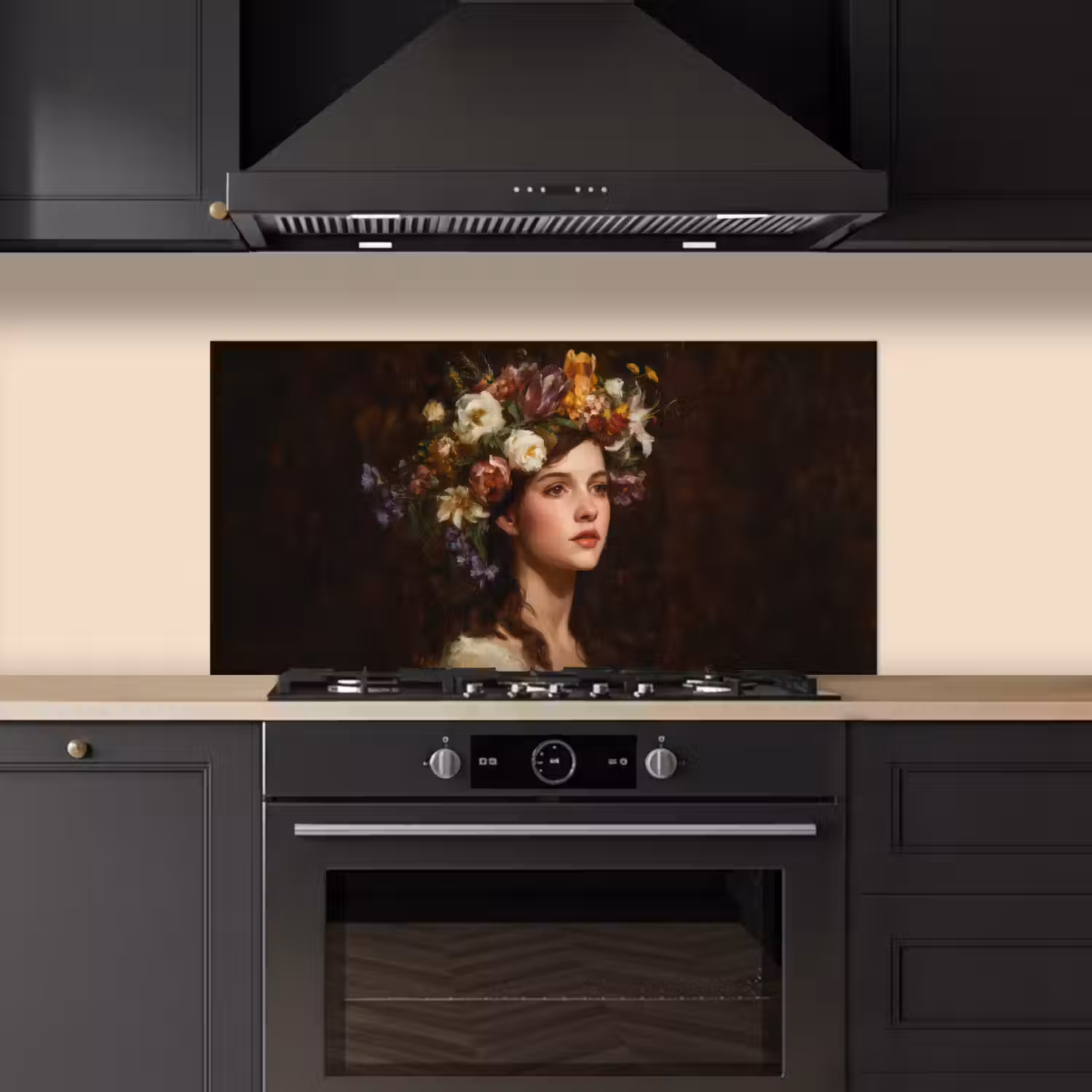 Portret - Vrouw - Bloemen keuken achterwand spatscherm middel -sfeer1
