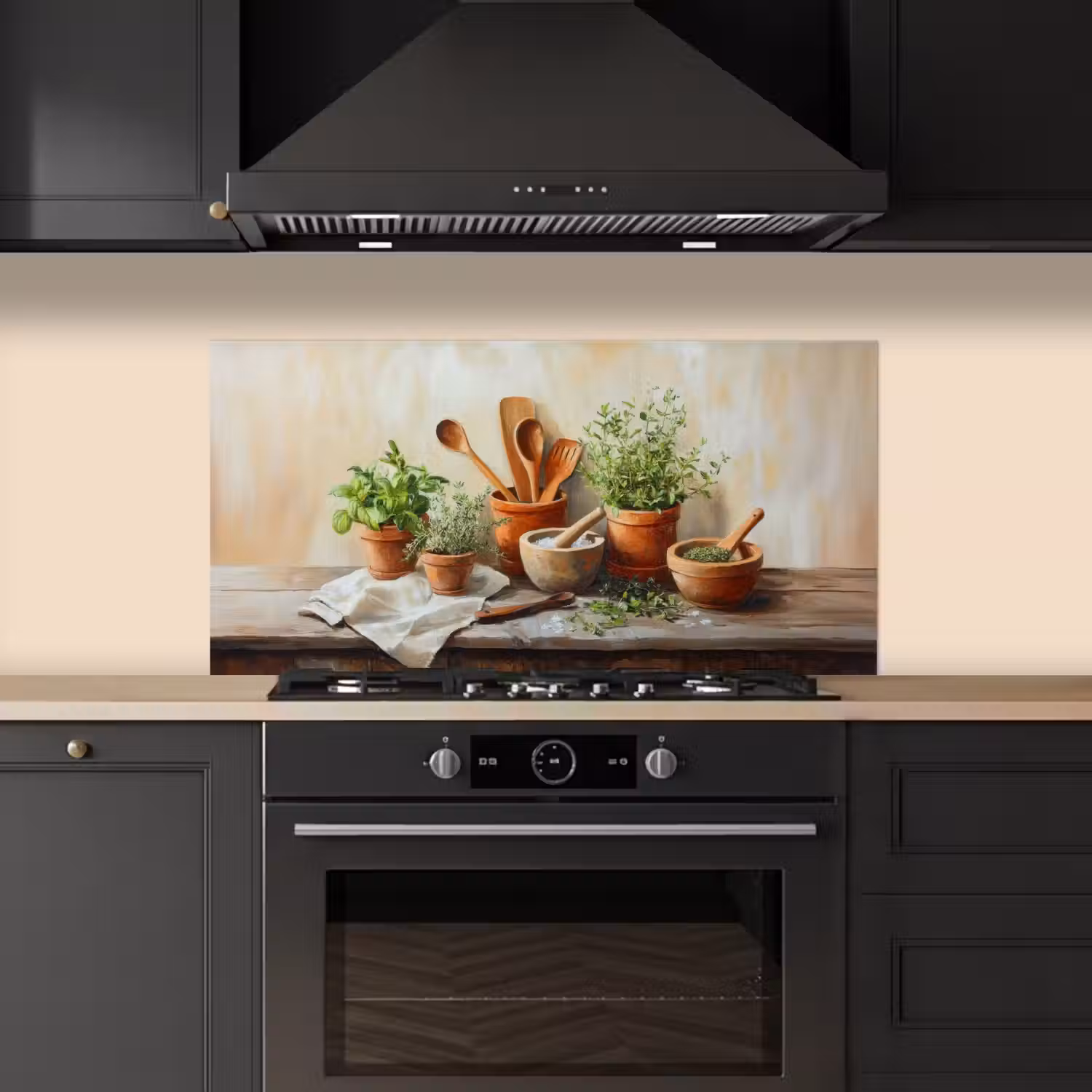 Potten - Kruiden - Hout keuken achterwand spatscherm middel -sfeer1