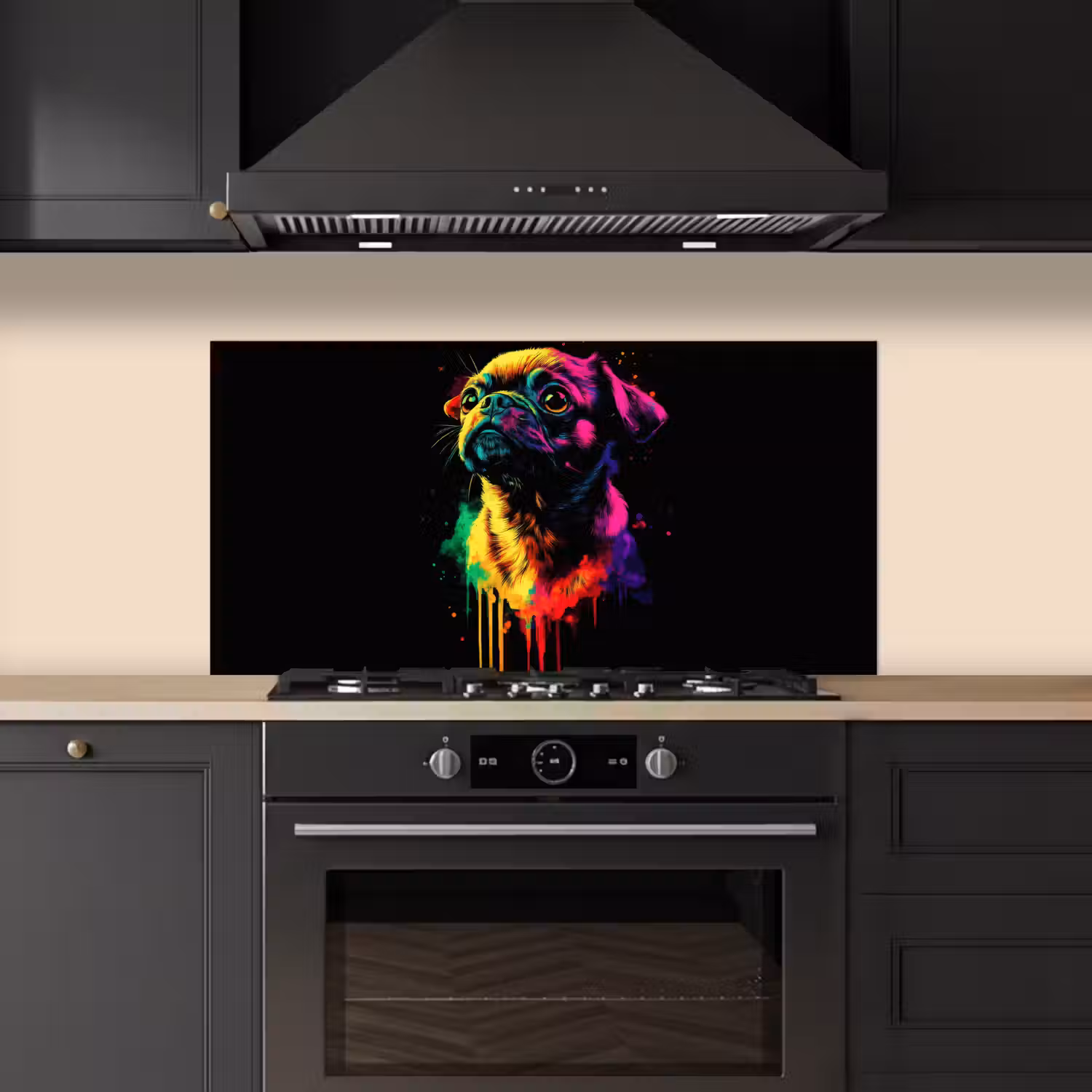 Puck - Hond - Verf - Kleuren keuken achterwand spatscherm middel -sfeer1