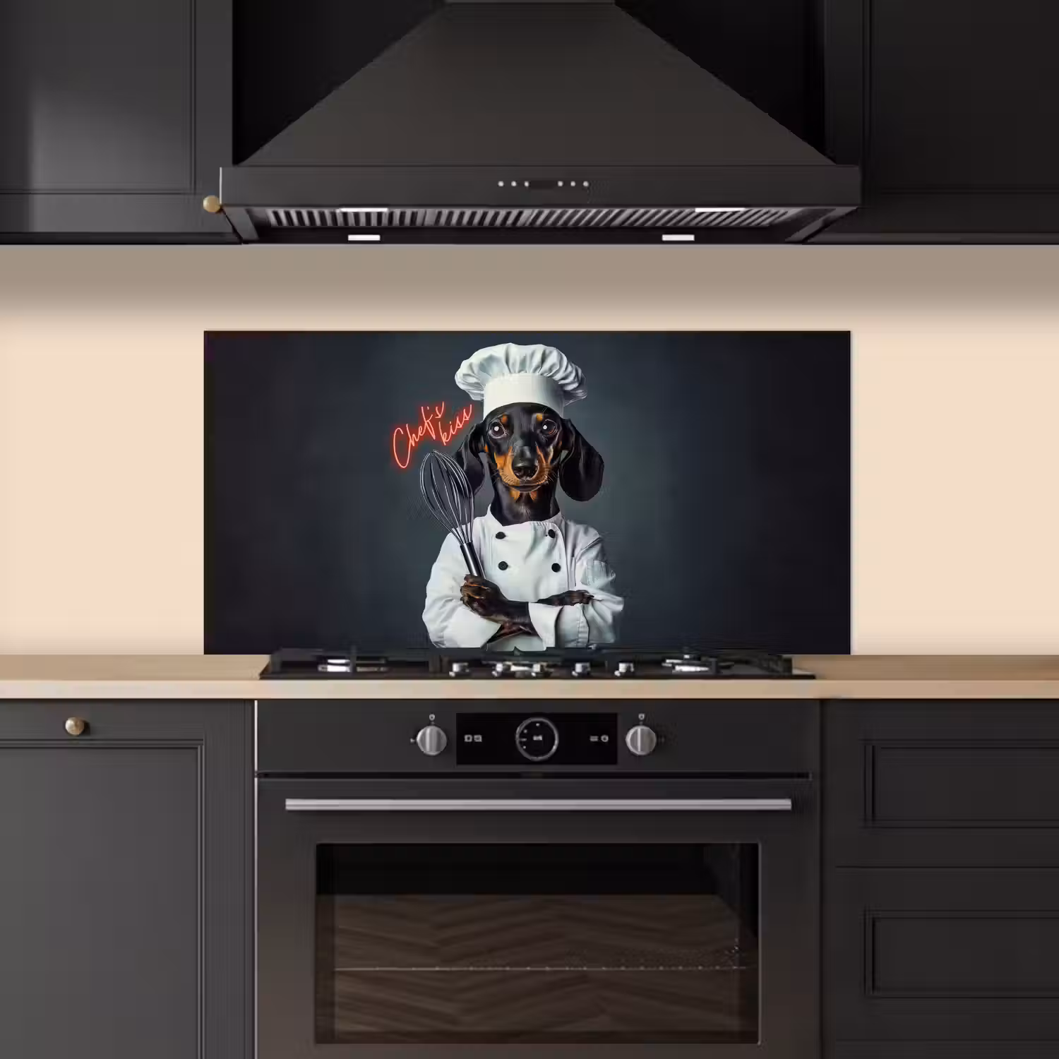 Quote - Neon - Hond - Kokskleding keuken achterwand spatscherm middel -sfeer1