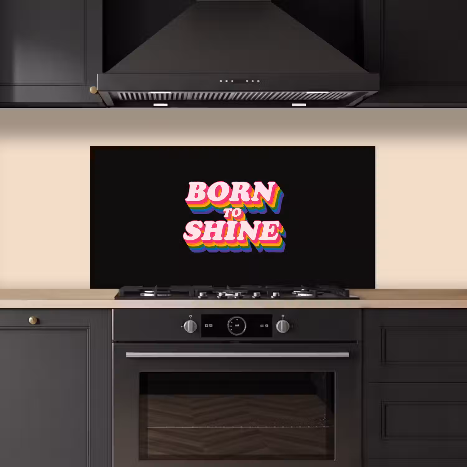 Quote - Regenboog - Roze - Zwart keuken achterwand spatscherm middel -sfeer1