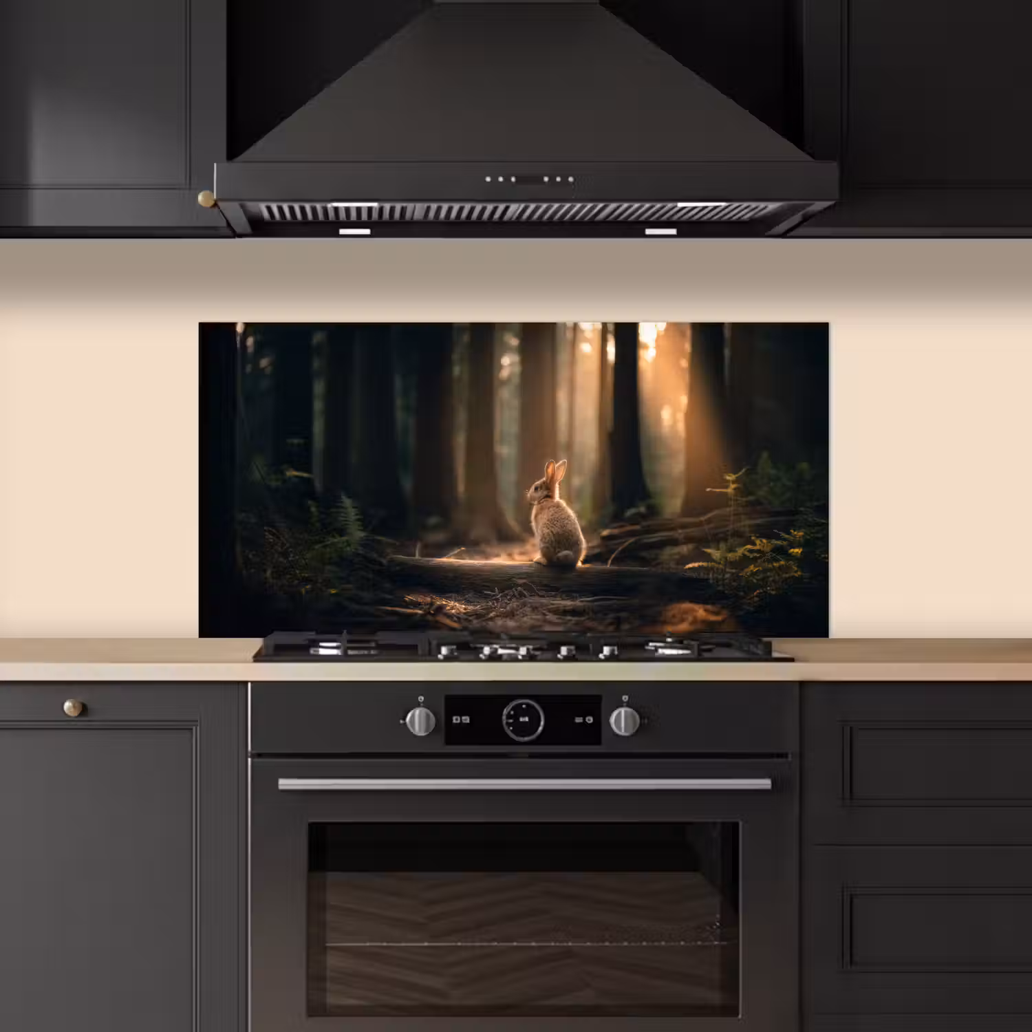 Konijn - Bos - Zonnestralen keuken achterwand spatscherm middel -sfeer1