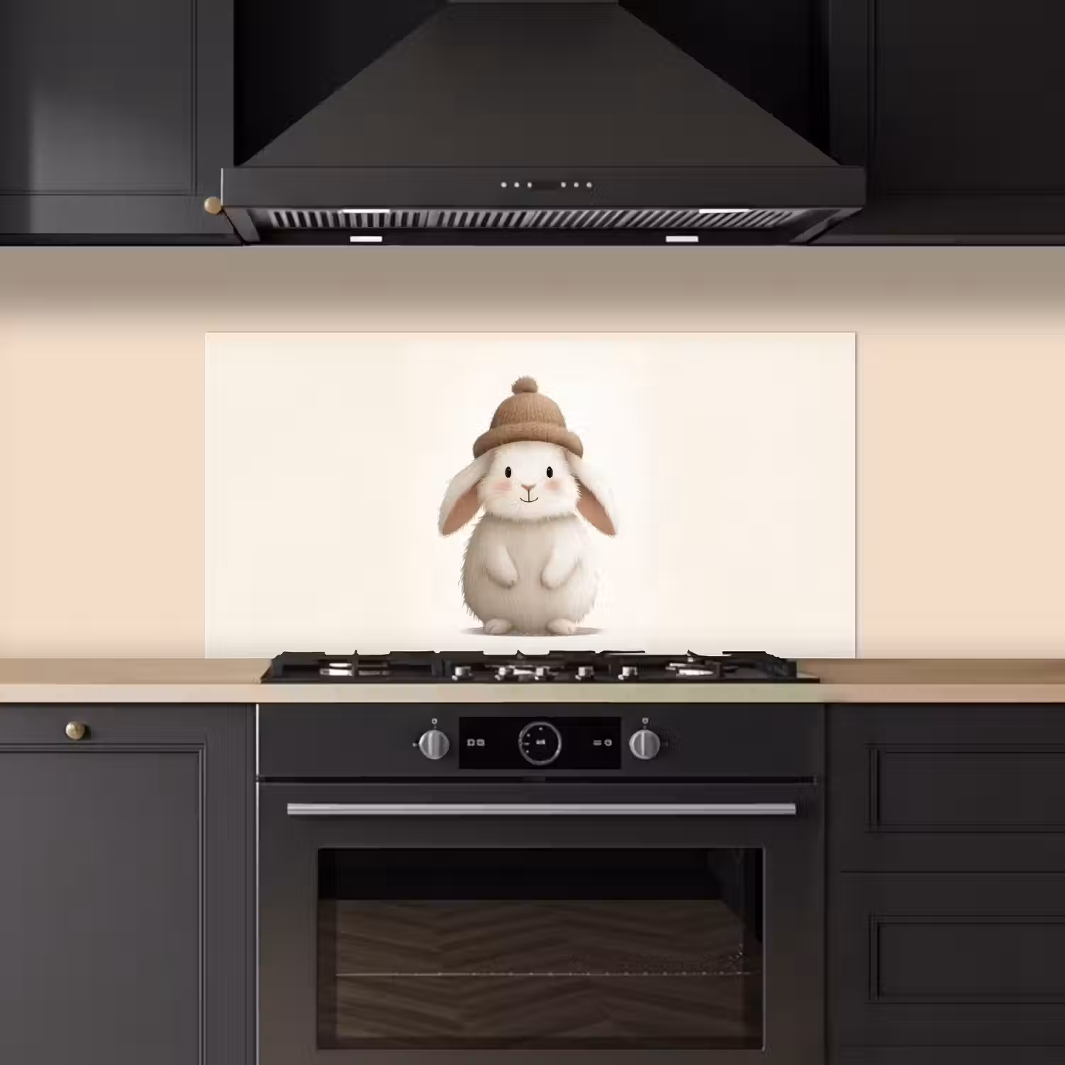 Konijn - Muts - Oren - Beige keuken achterwand spatscherm middel -sfeer1
