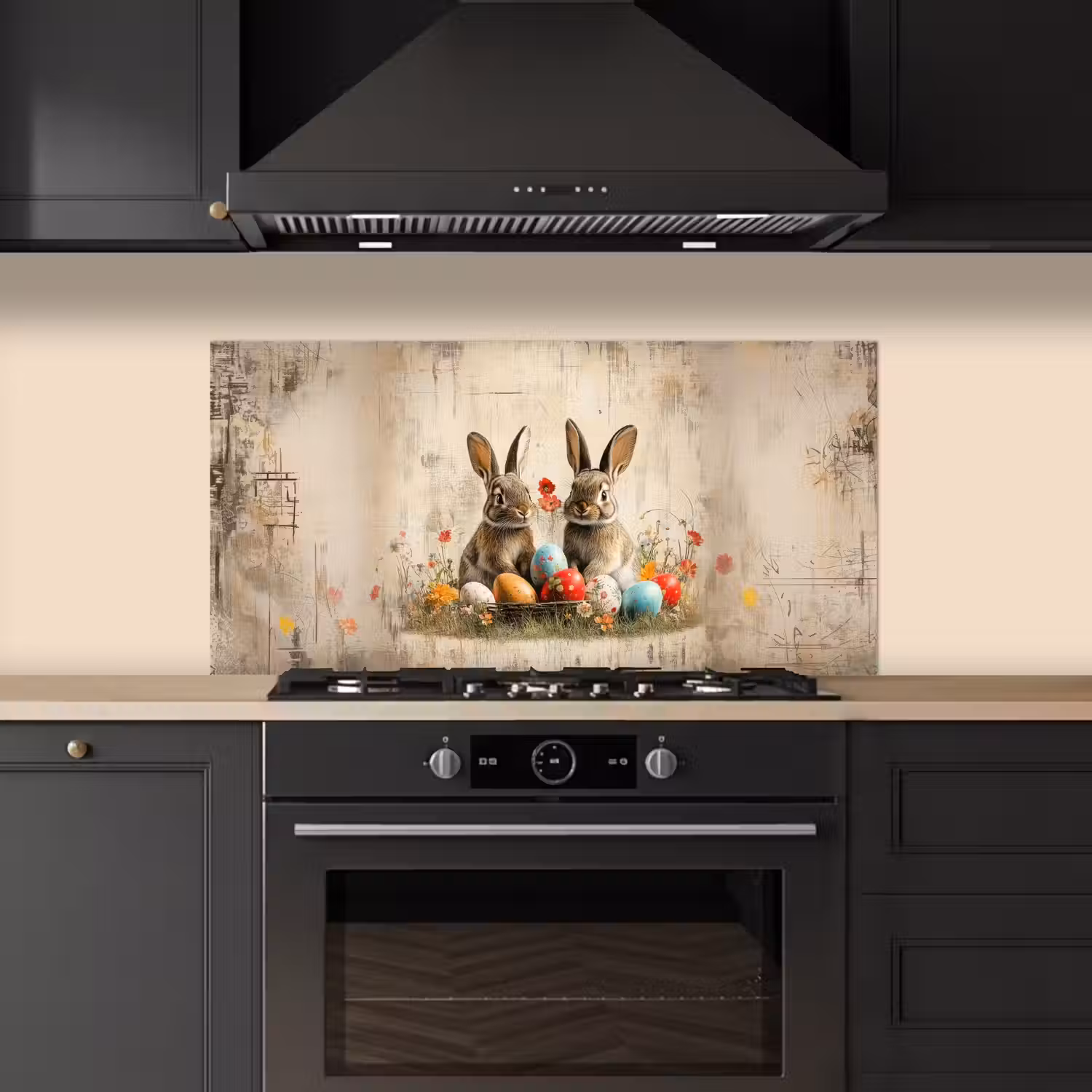 Konijnen - Bloemen - Eieren keuken achterwand spatscherm middel -sfeer1
