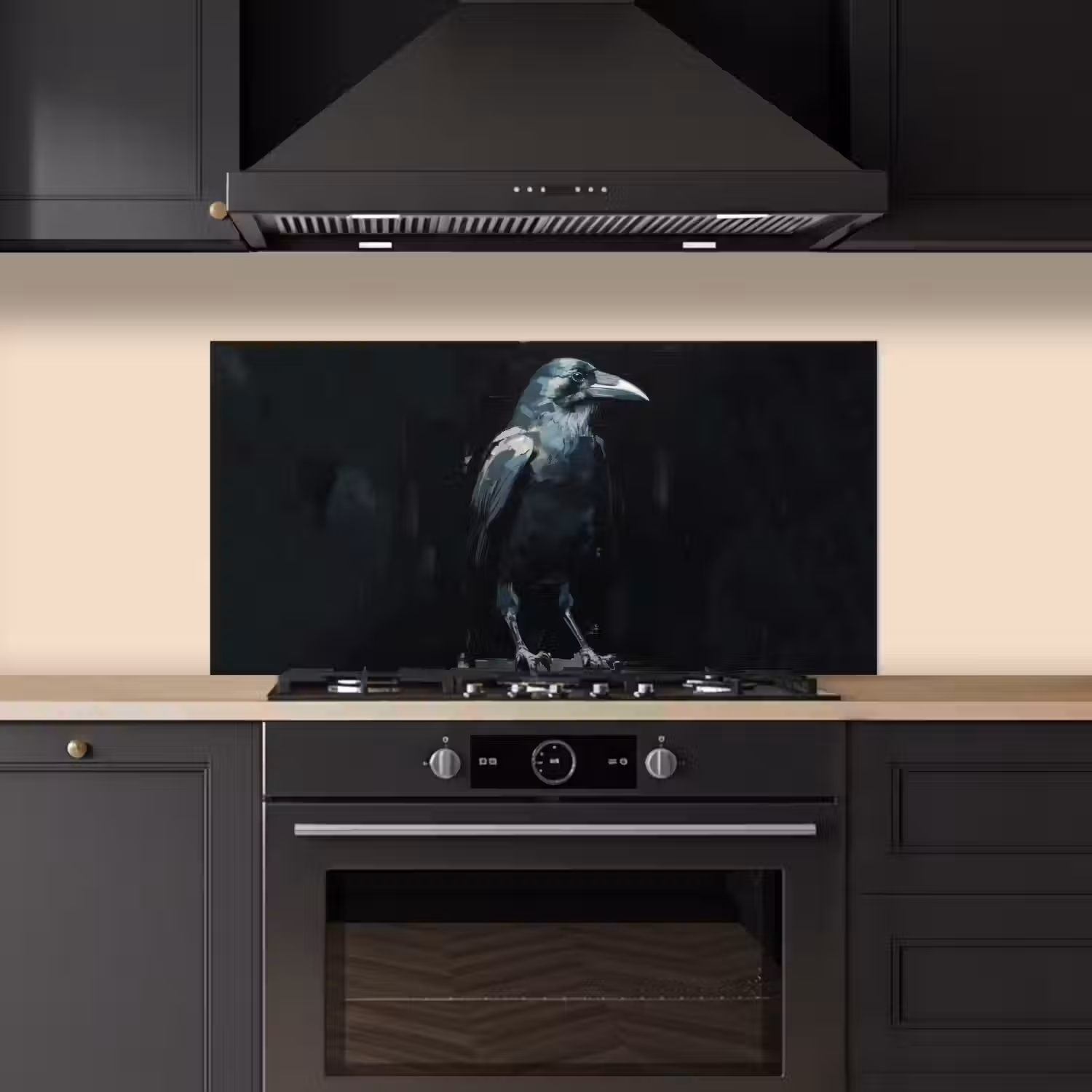 Raaf - Vogels - Zwart keuken achterwand spatscherm middel -sfeer1
