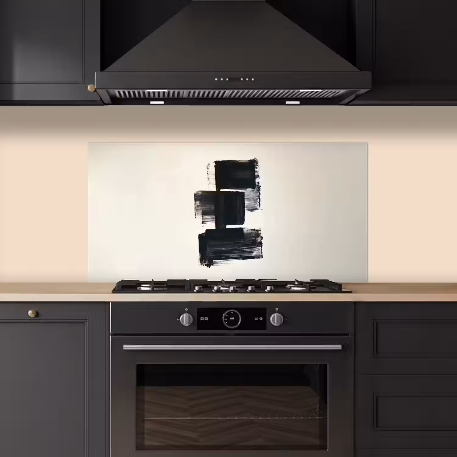 Rechthoeken - Penseelstreken - Abstract - Zwart keuken achterwand spatscherm middel -sfeer1