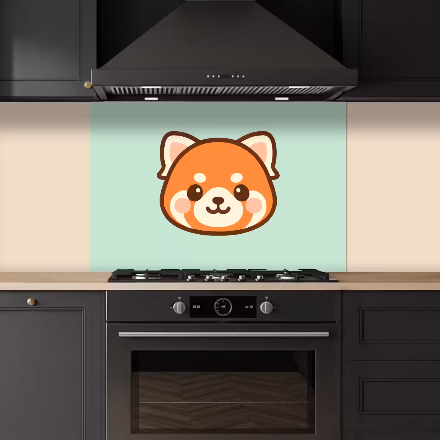 Rode panda - Groen - Cartoon keuken achterwand spatscherm middel -sfeer1