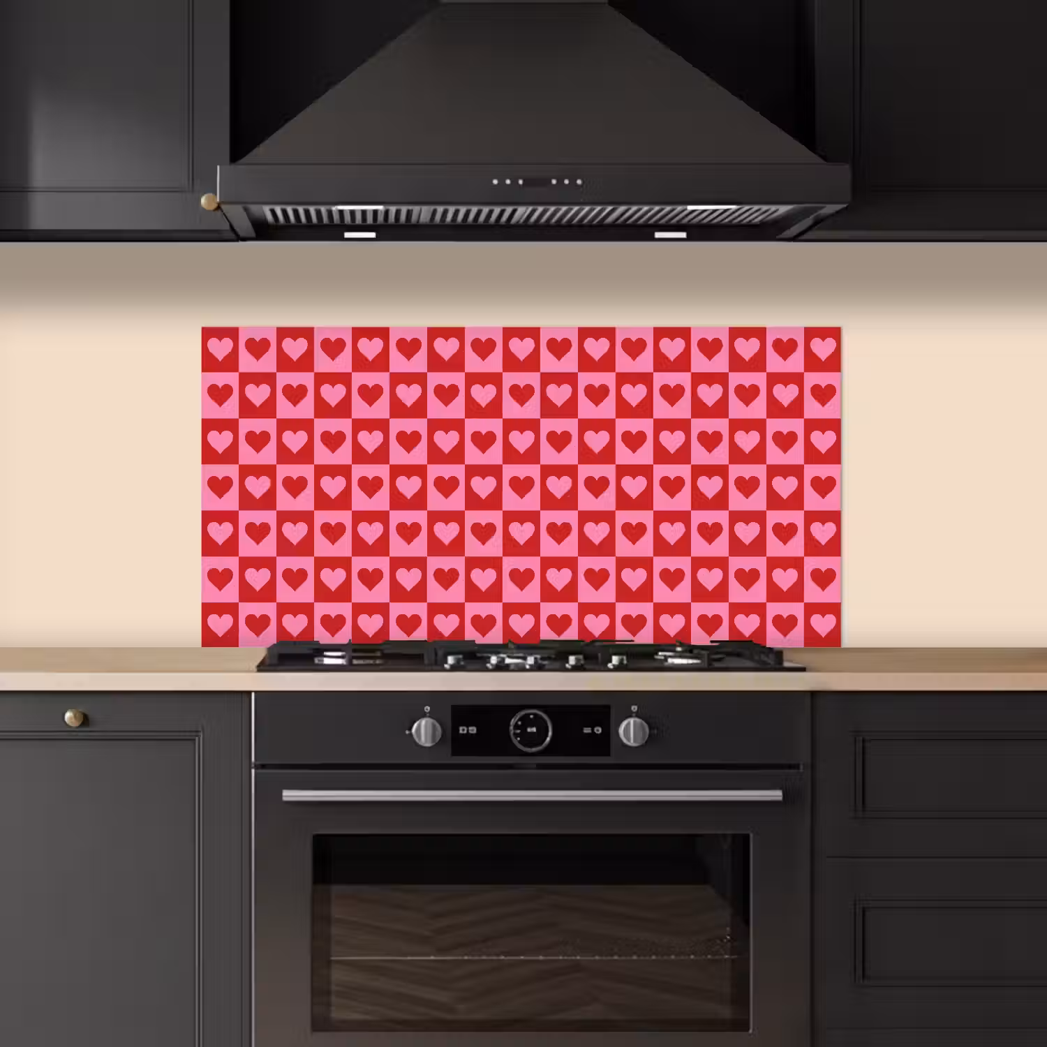 Rood - Roze - Schaakbord - Valentijn keuken achterwand spatscherm middel -sfeer1