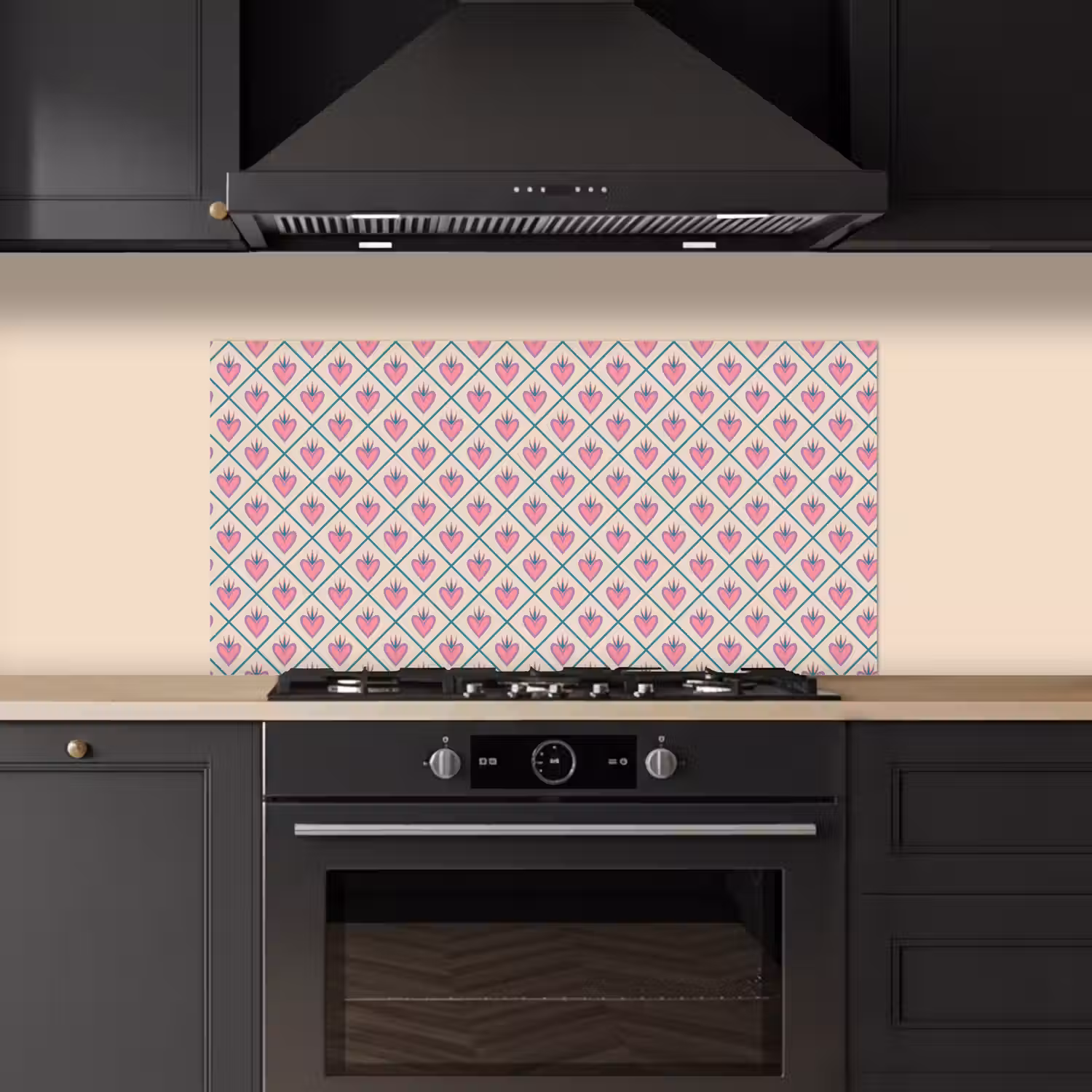 Retro - Ruit - Hartjes - Patroon keuken achterwand spatscherm middel 899 -sfeer1