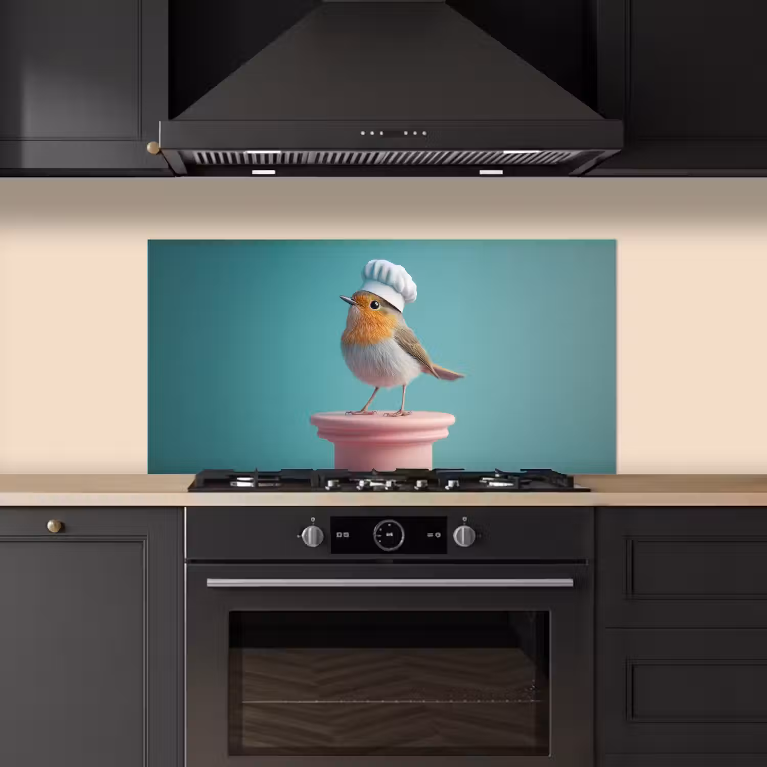 Roodborstje - Vogel - Koksmuts - Sokkel keuken achterwand spatscherm middel -sfeer1
