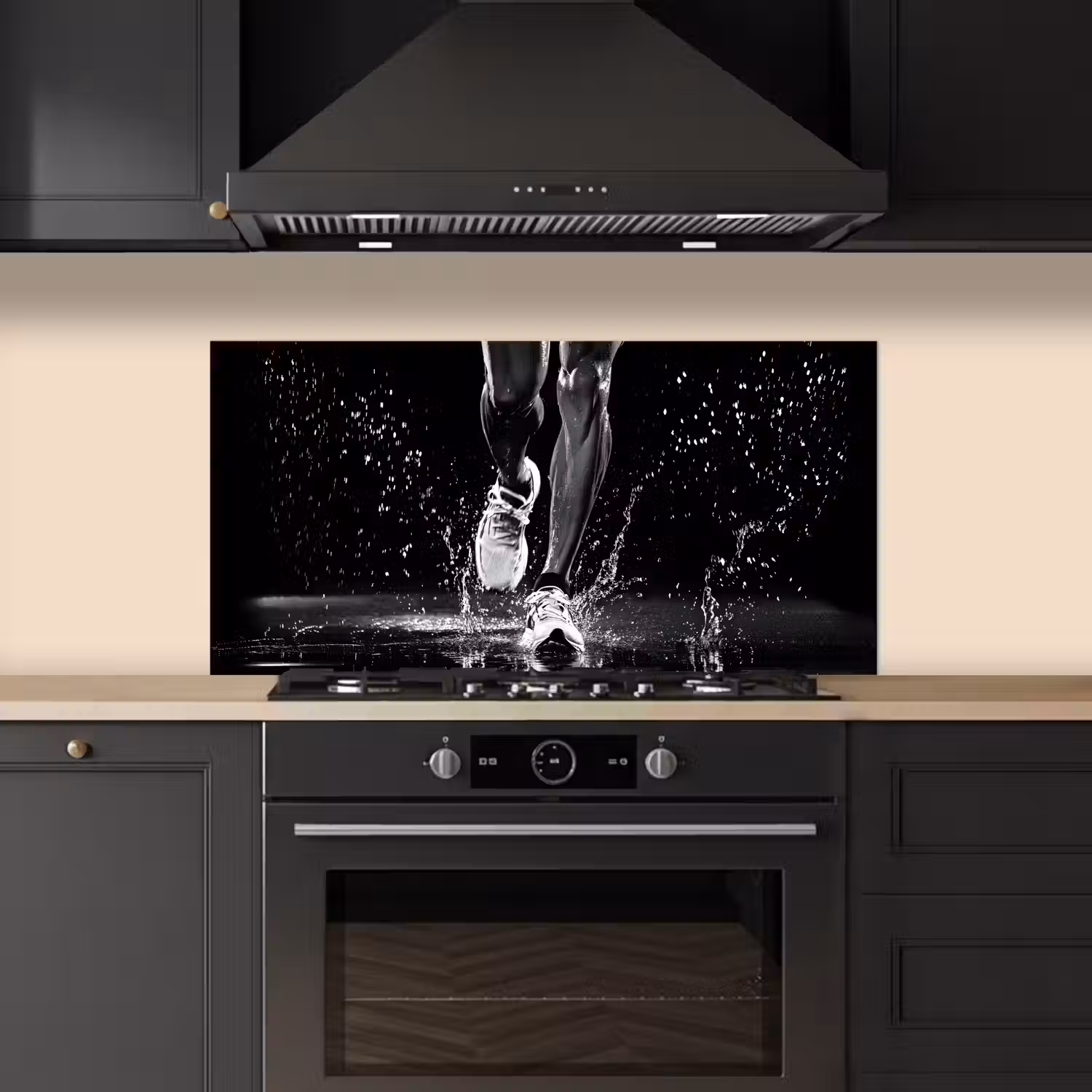 Hardloopschoenen - Rennen - Druppels - Zwart keuken achterwand spatscherm middel -sfeer1