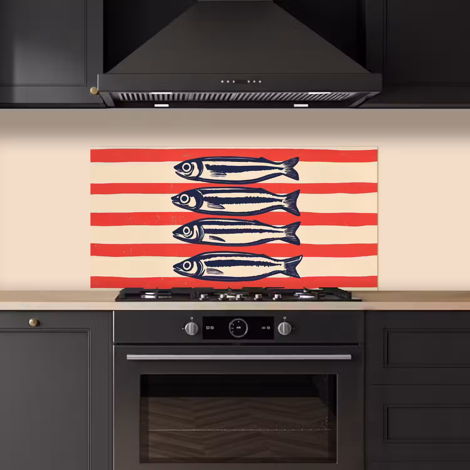 Sardines - Rood en beige strepen keuken achterwand spatscherm middel -sfeer1
