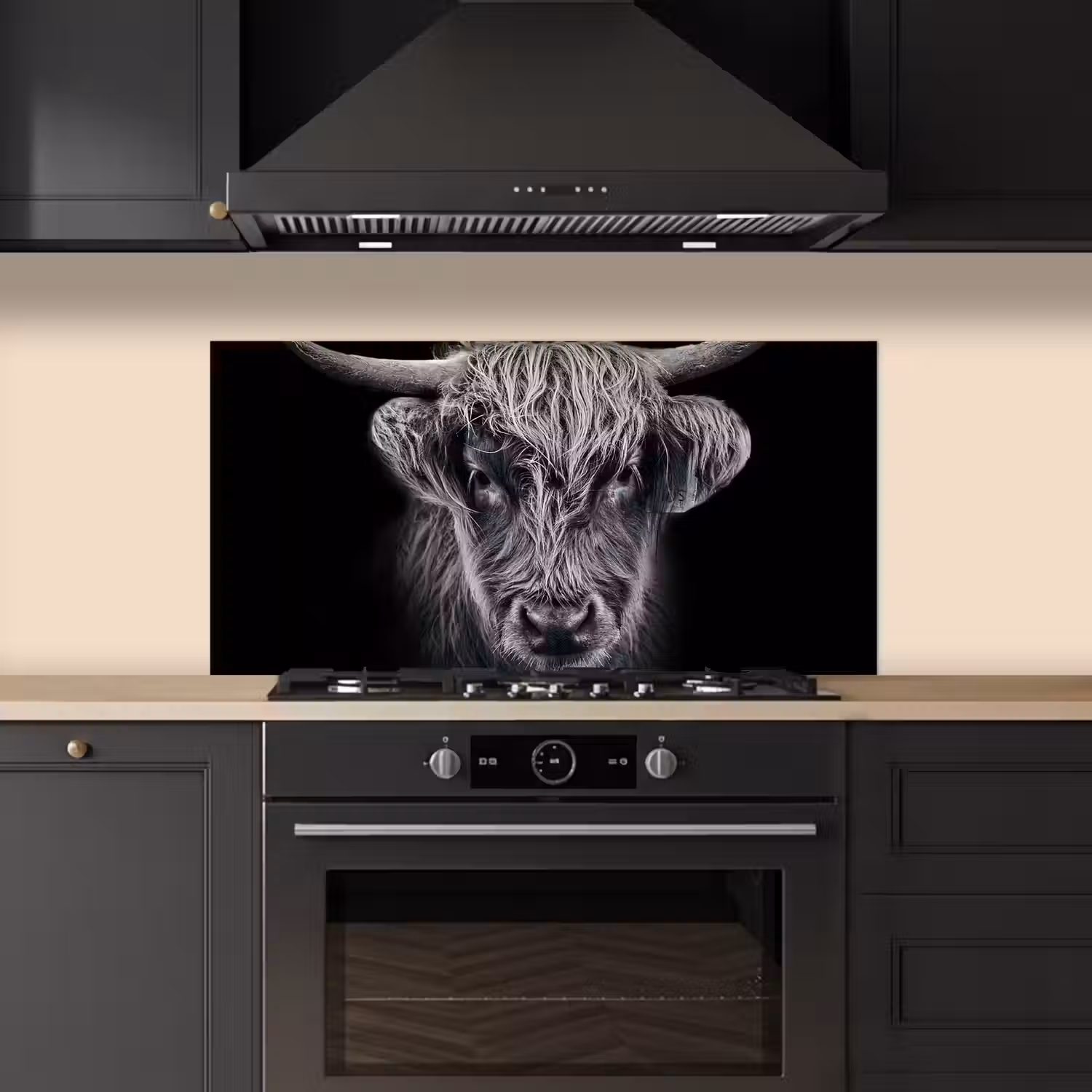 Schotse hooglander - Zwart - Koe - Dieren keuken achterwand spatscherm middel -sfeer1