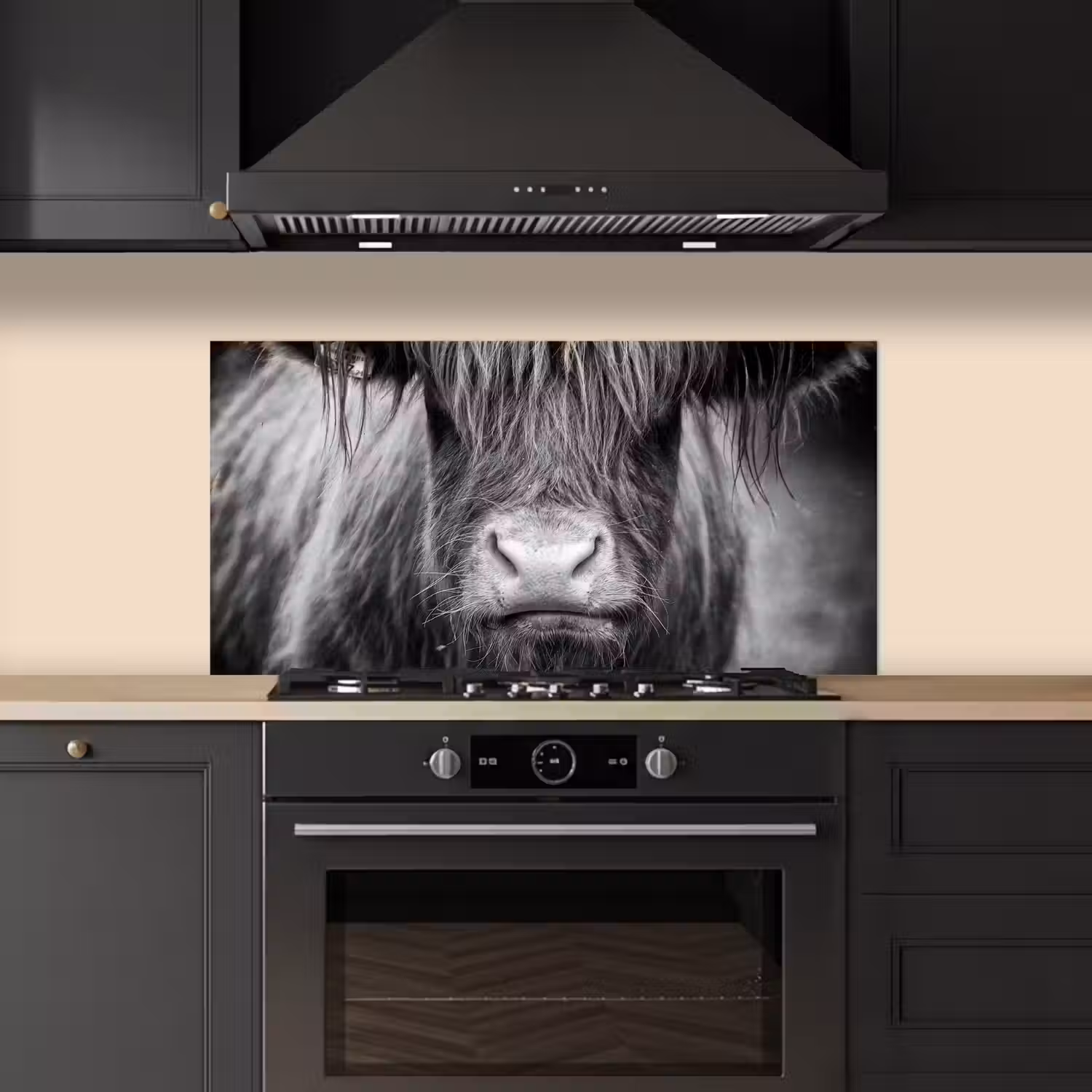 Schotse hooglander - Koe - Zwart - Wit - Dieren keuken achterwand spatscherm middel -sfeer1