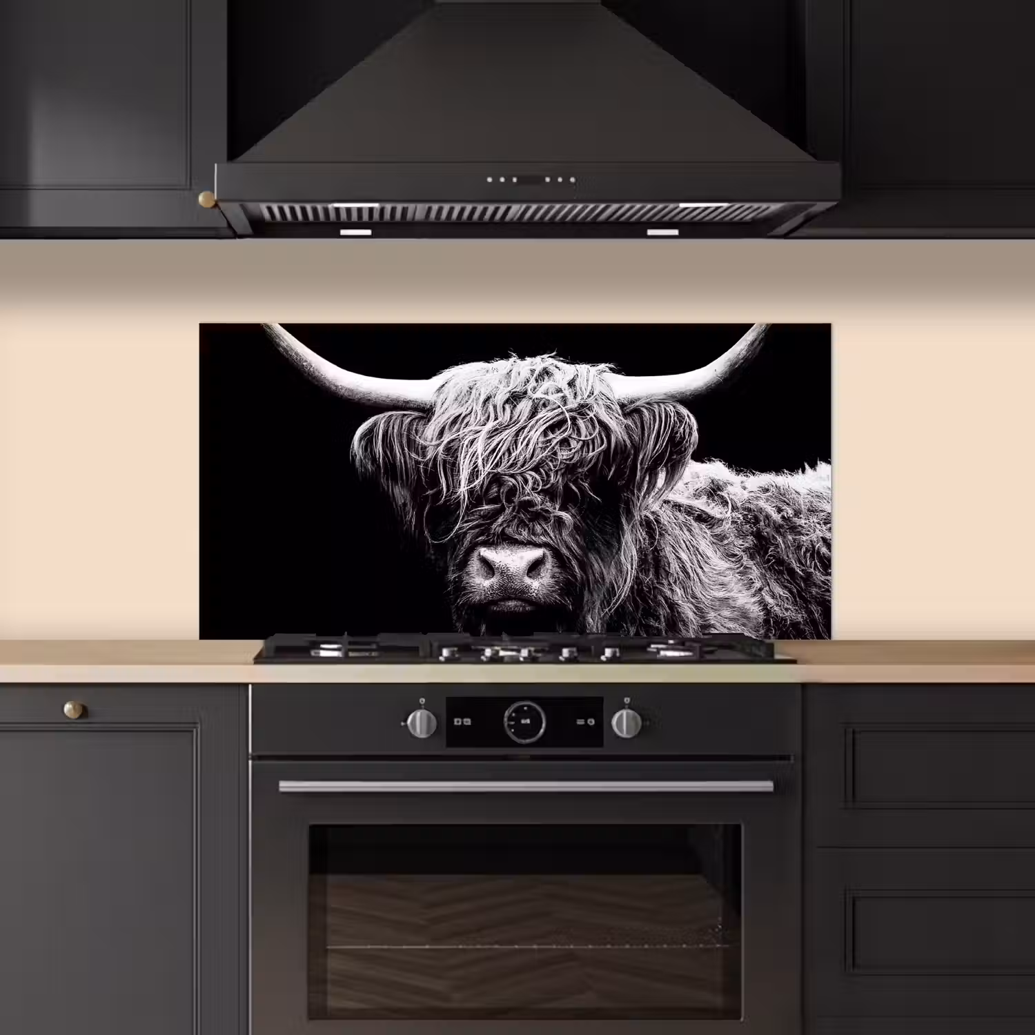 Schotse Hooglander - Koe - Zwart - Wit - Dieren keuken achterwand spatscherm middel -sfeer1