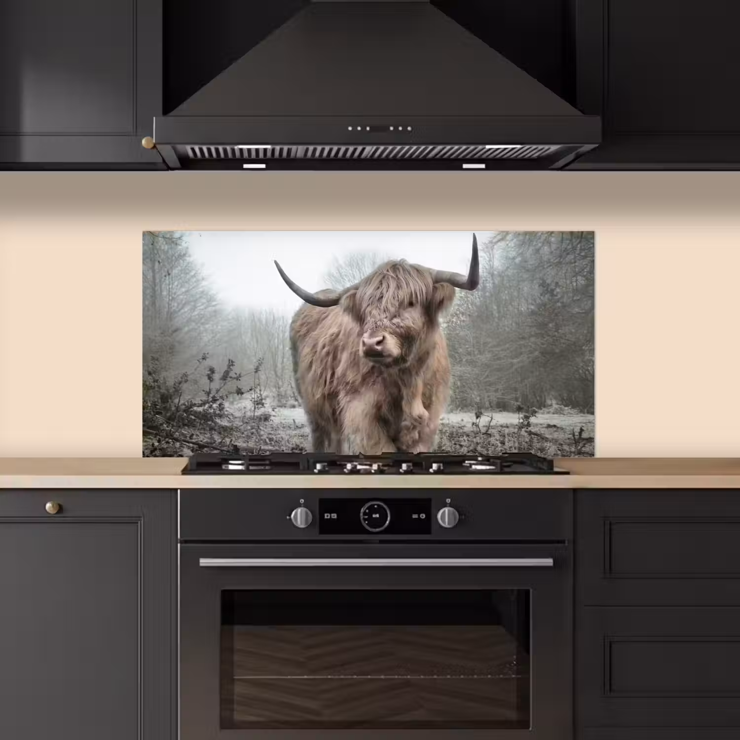 Schotse Hooglander - Bos - Mist - Koe - Dieren - Natuur keuken achterwand spatscherm middel -sfeer1