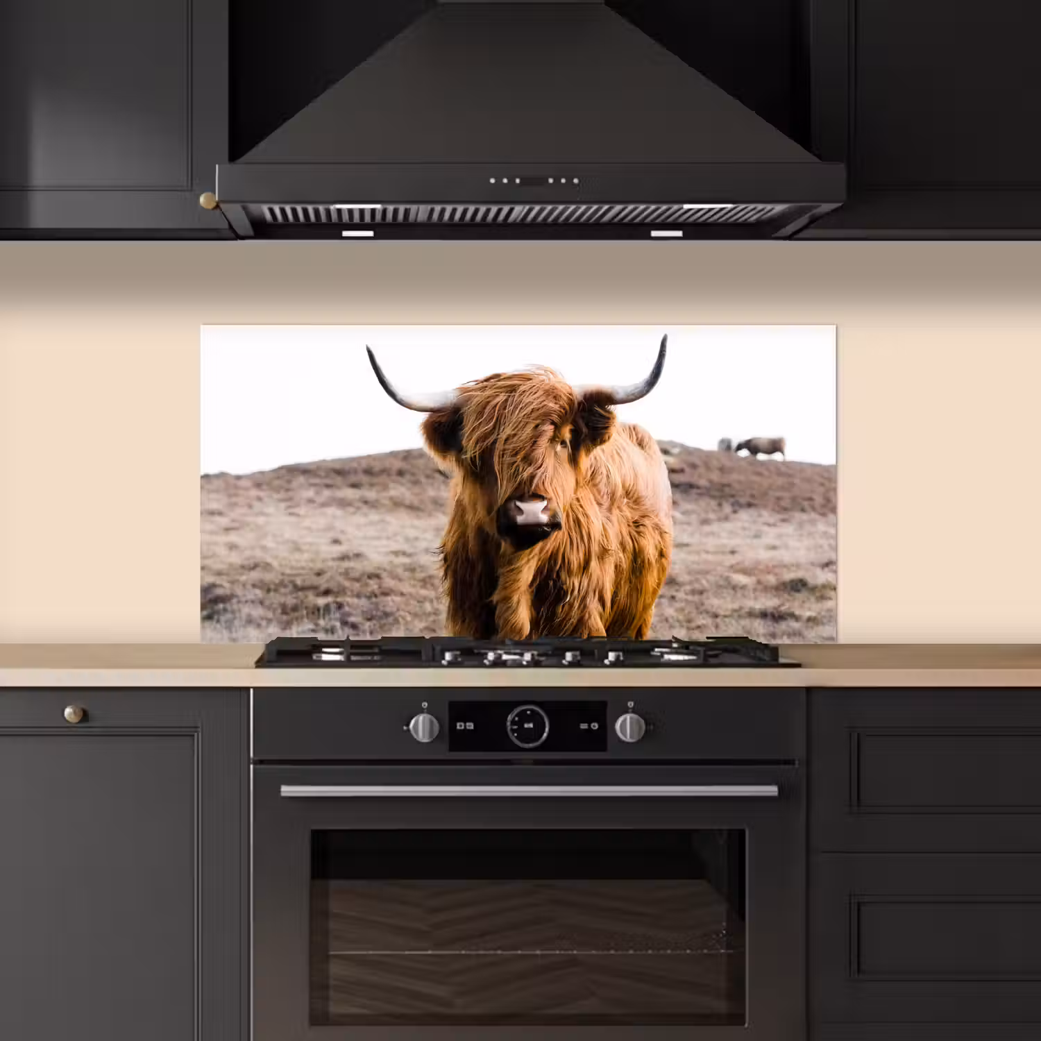 Schotse hooglander - Landschap - Koe - Bruin - Dieren - Natuur keuken achterwand spatscherm middel -sfeer1