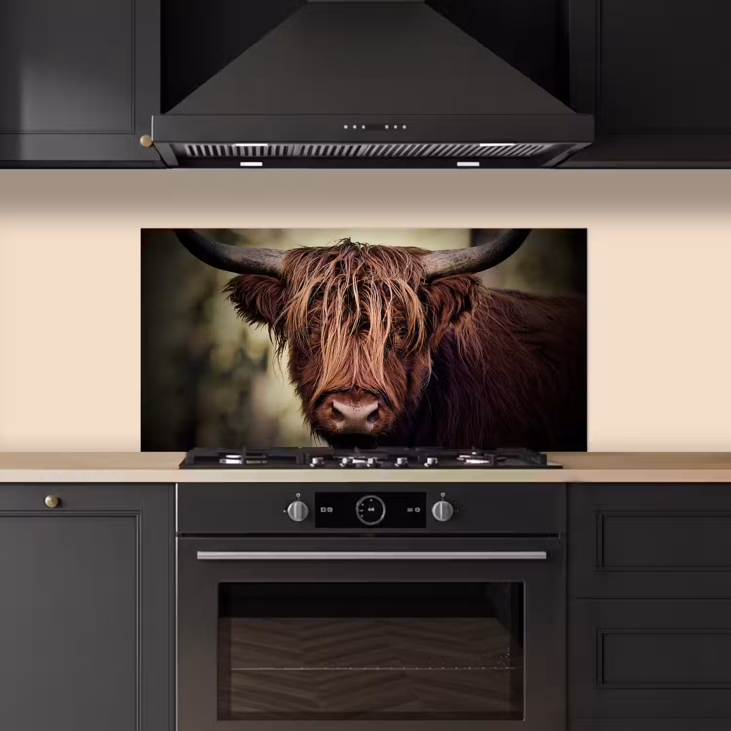 Schotse hooglander - Licht - Portret - Natuur keuken achterwand spatscherm middel -sfeer1