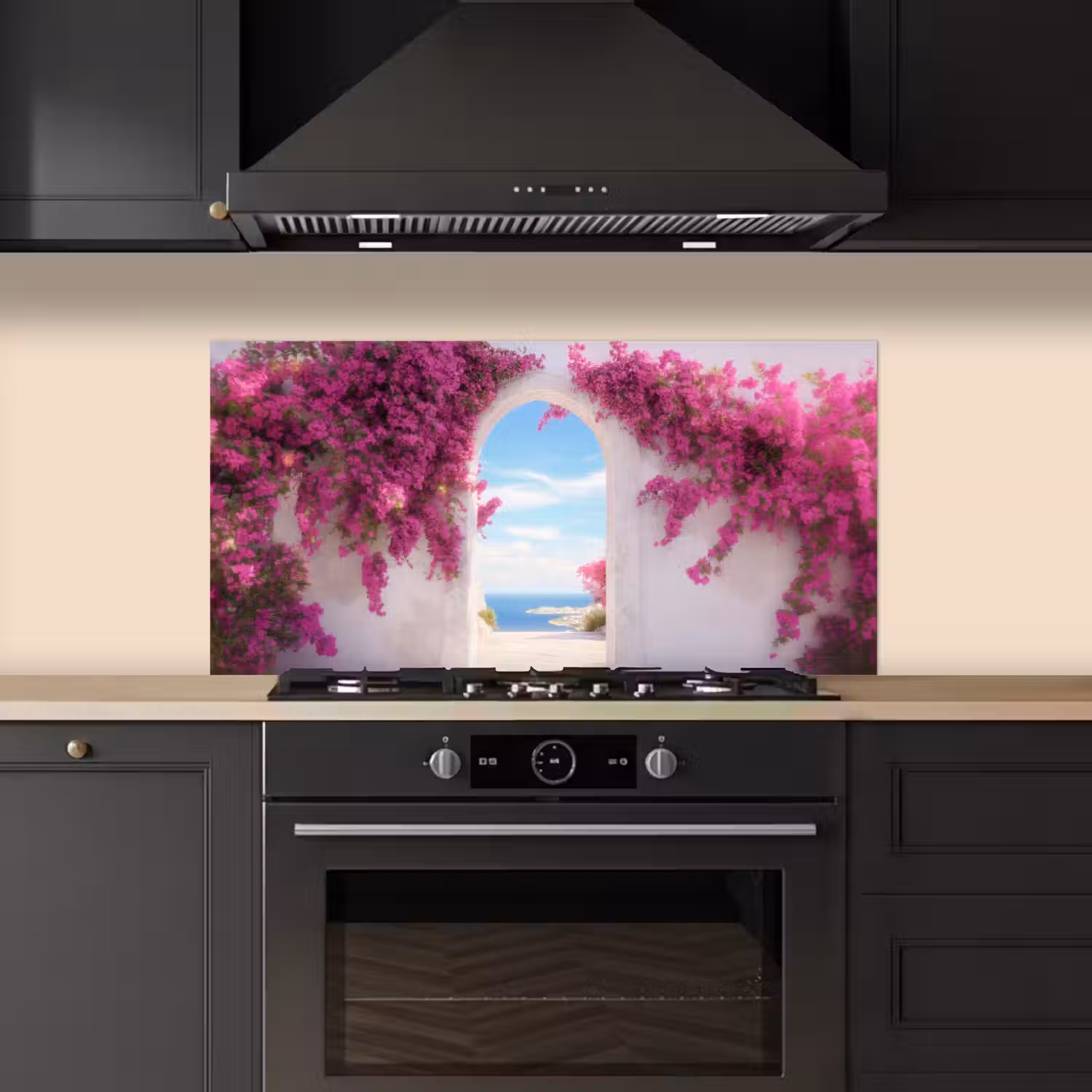 Zee - Roze - Bloemen - Poort keuken achterwand spatscherm middel -sfeer1