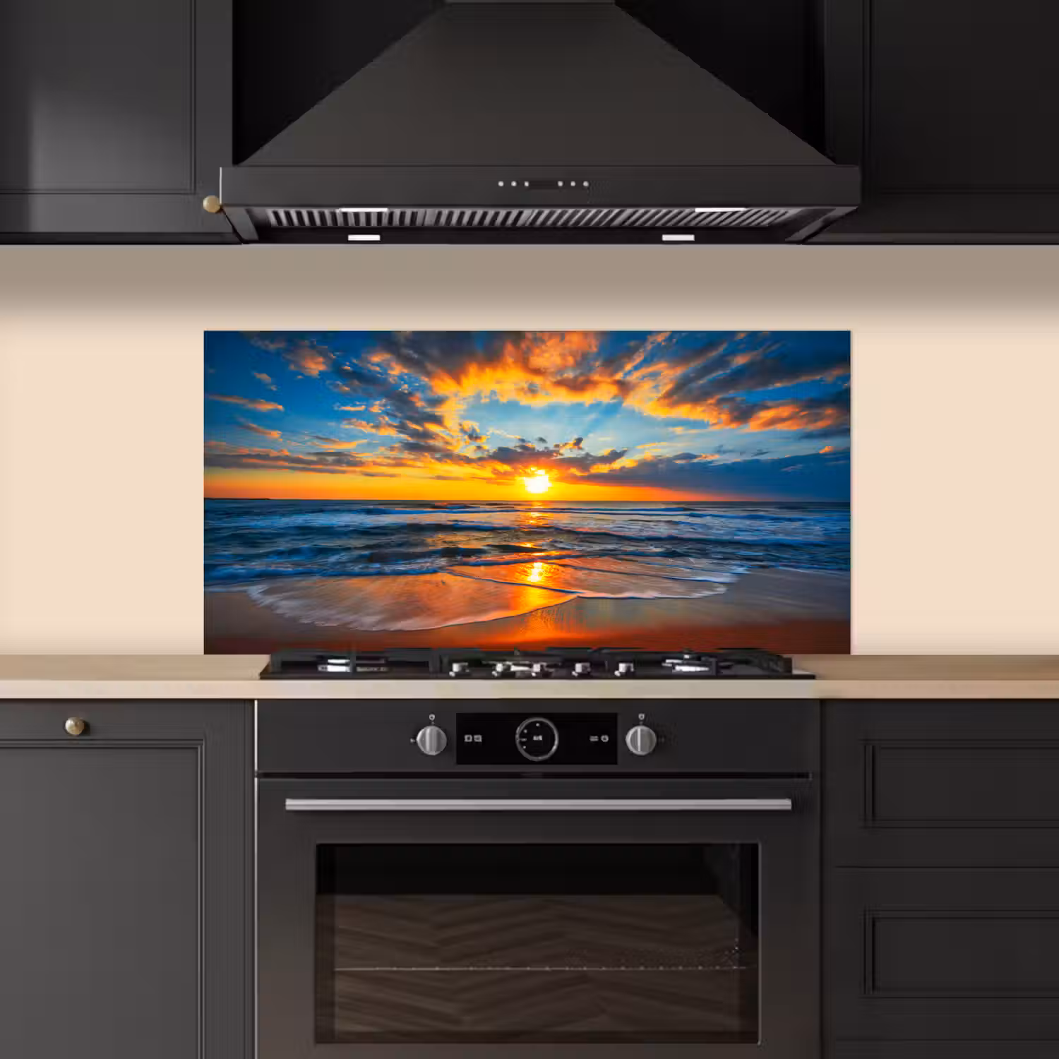 Zee - Zonsondergang - Strand - Wolken - Oranje keuken achterwand spatscherm middel -sfeer1