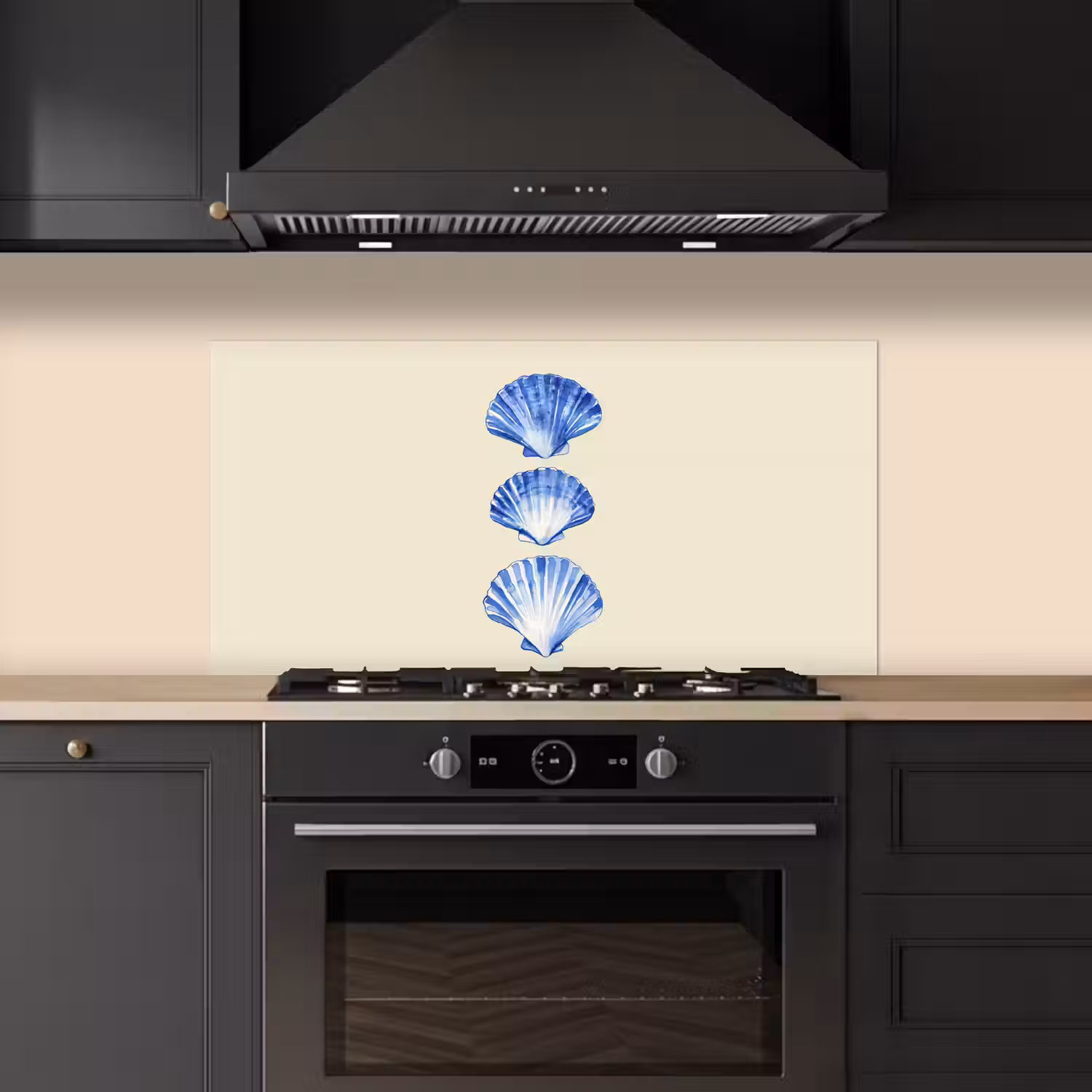 Schelpen - Blauw - Beige keuken achterwand spatscherm middel -sfeer1