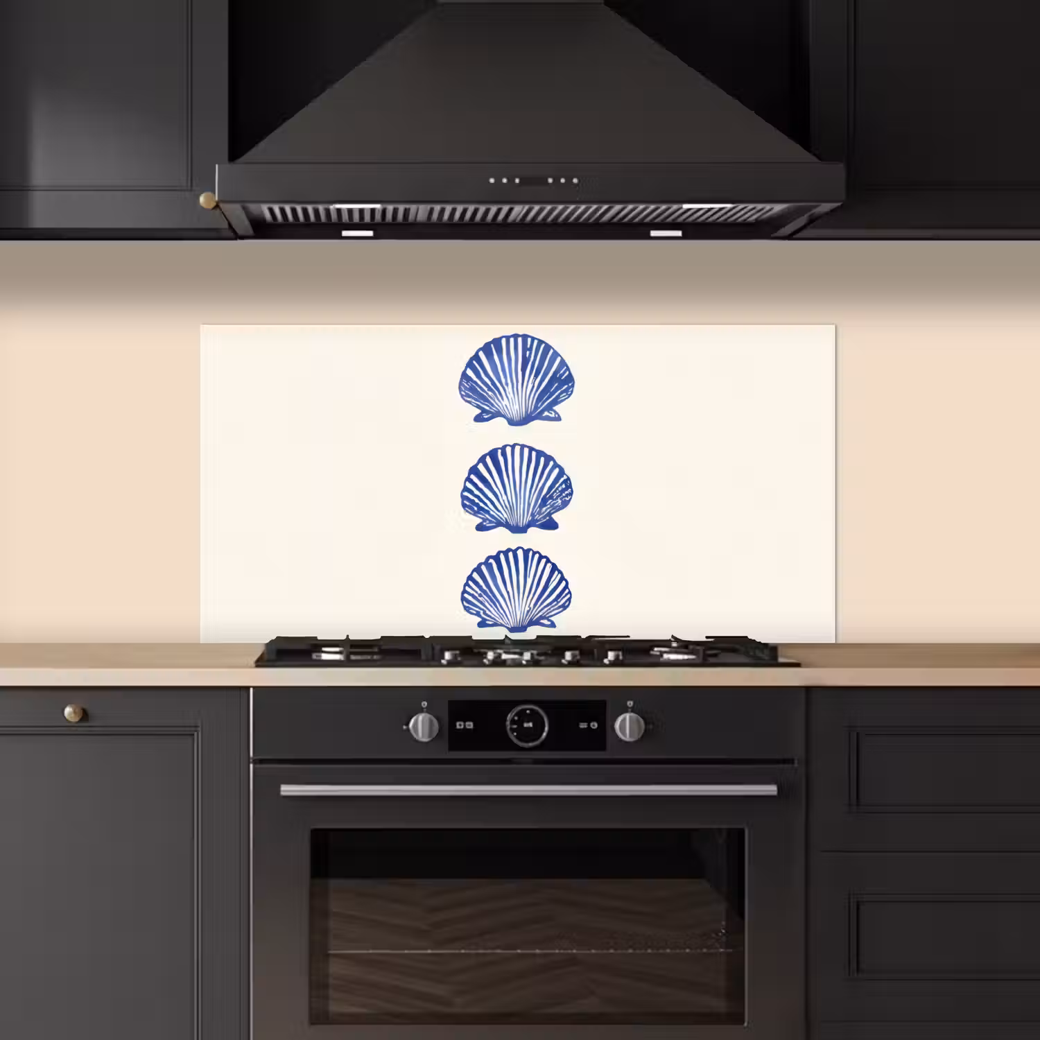 Schelpen - Blauw - Patroon keuken achterwand spatscherm middel -sfeer1