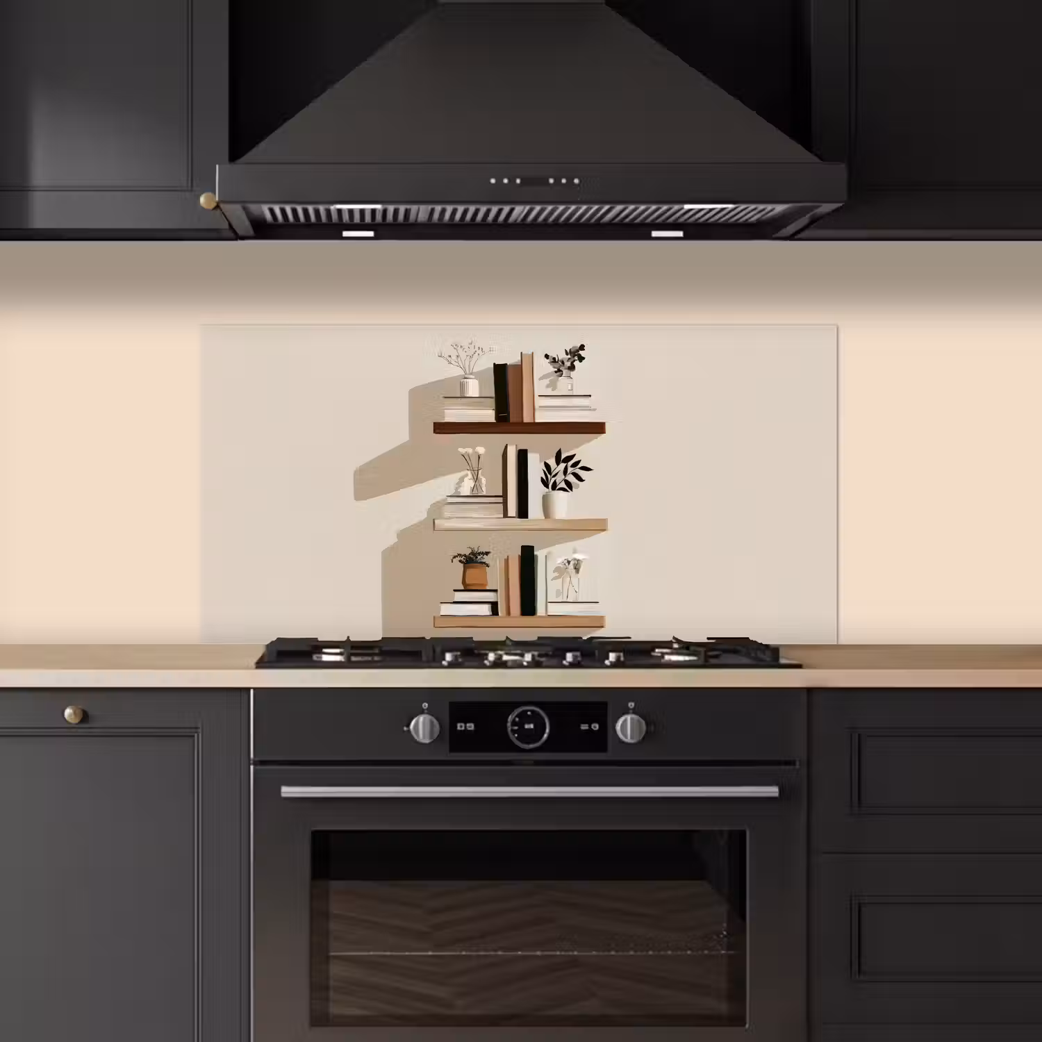 Plankjes - Boeken - Vaasjes - Planten keuken achterwand spatscherm middel -sfeer1