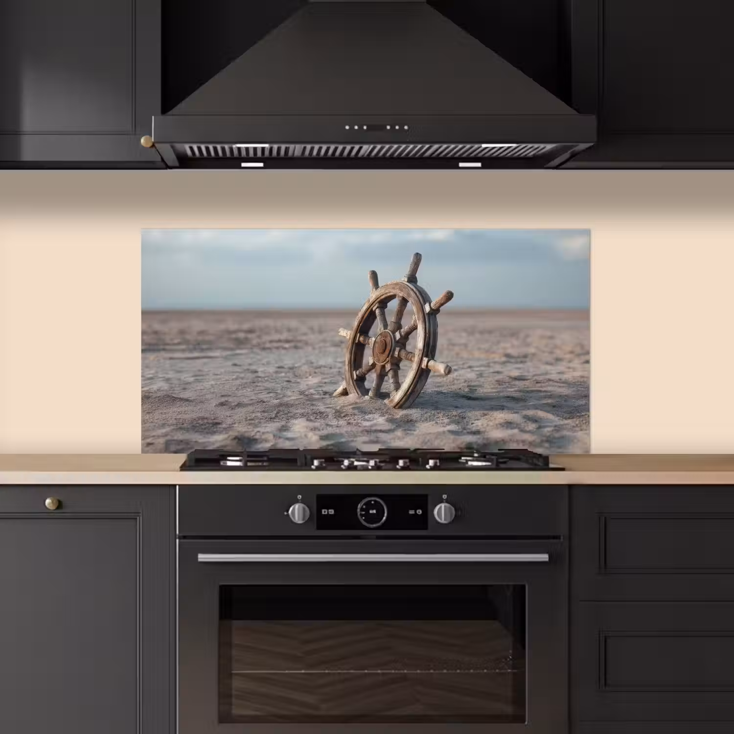 Scheepsstuur - Hout - Bruin - Zand keuken achterwand spatscherm middel -sfeer1