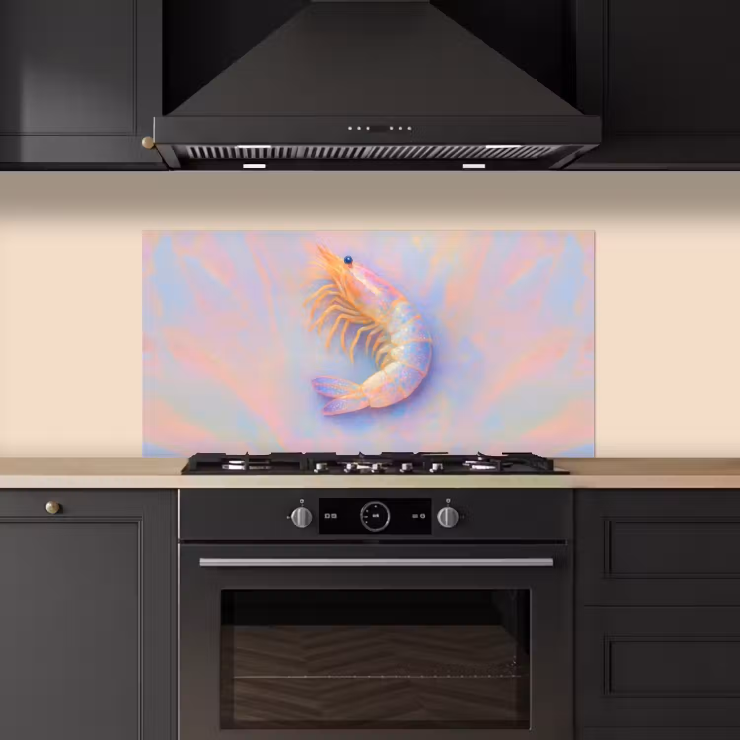 Garnaal - Subtiele structuur - Blauw - Roze keuken achterwand spatscherm middel -sfeer1