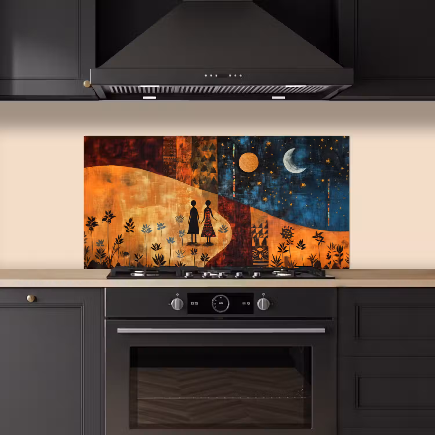 Silhouetten - Abstract - Zon - Maan keuken achterwand spatscherm middel -sfeer1
