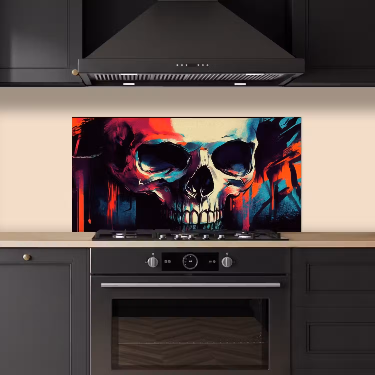 Schedel - Abstract - Rood - Blauw - Graffiti keuken achterwand spatscherm middel -sfeer1