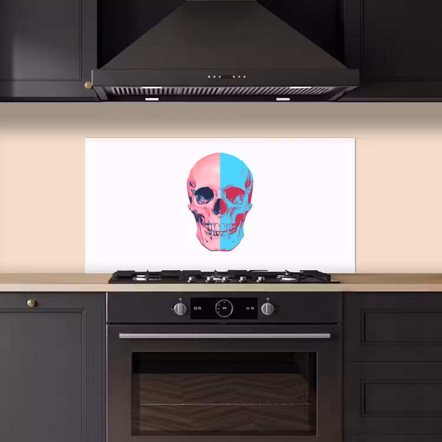 Schedel - Grafisch - Roze - Verdeeld keuken achterwand spatscherm middel -sfeer1