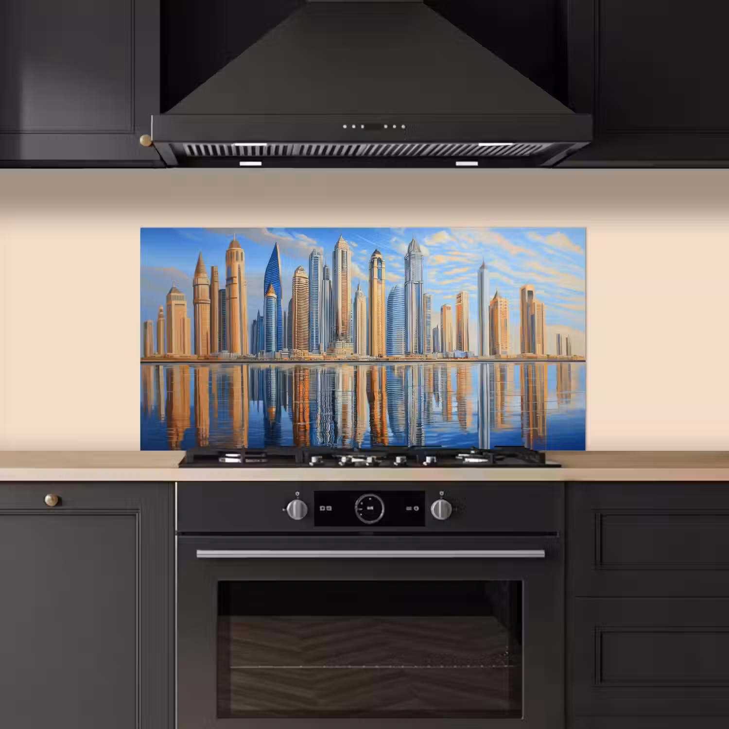 Skyline - Wolkenkrabbers - Water - Blauw keuken achterwand spatscherm middel -sfeer1