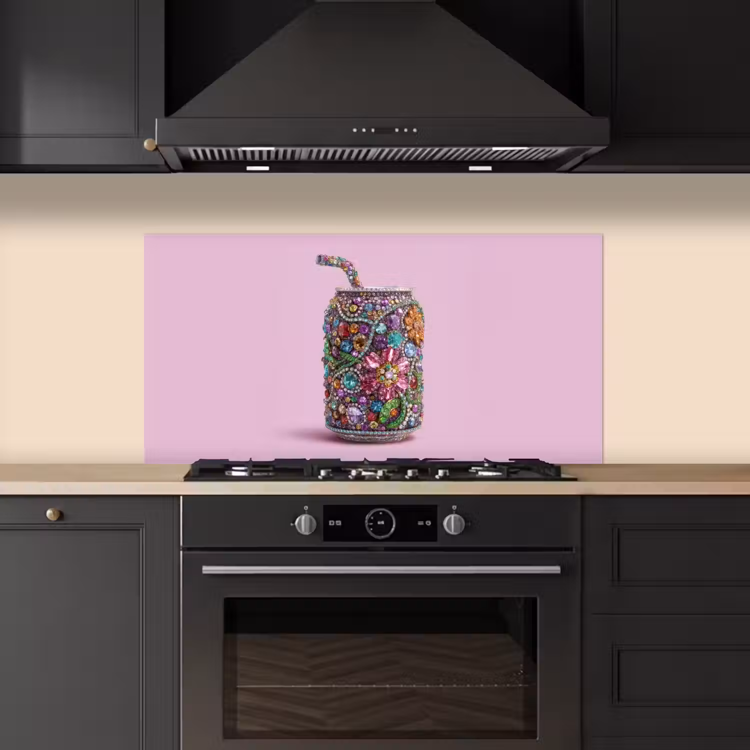 Frisdrankblikje - Bloemenpatroon - Edelstenen - Kleurrijk keuken achterwand spatscherm middel -sfeer1