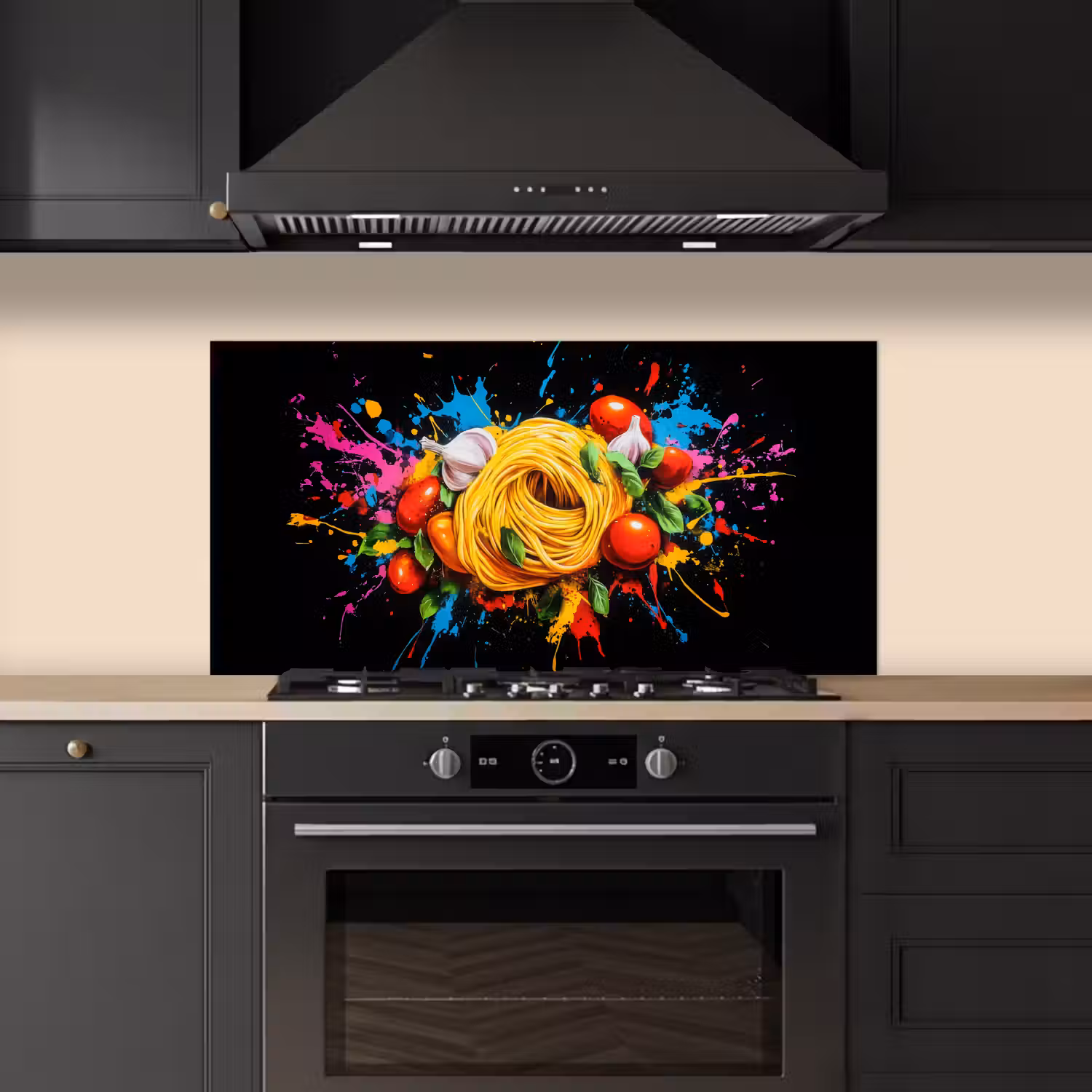 Spaghetti - Graffiti - Verf - Kleurrijk - Eten - Modern keuken achterwand spatscherm middel -sfeer1