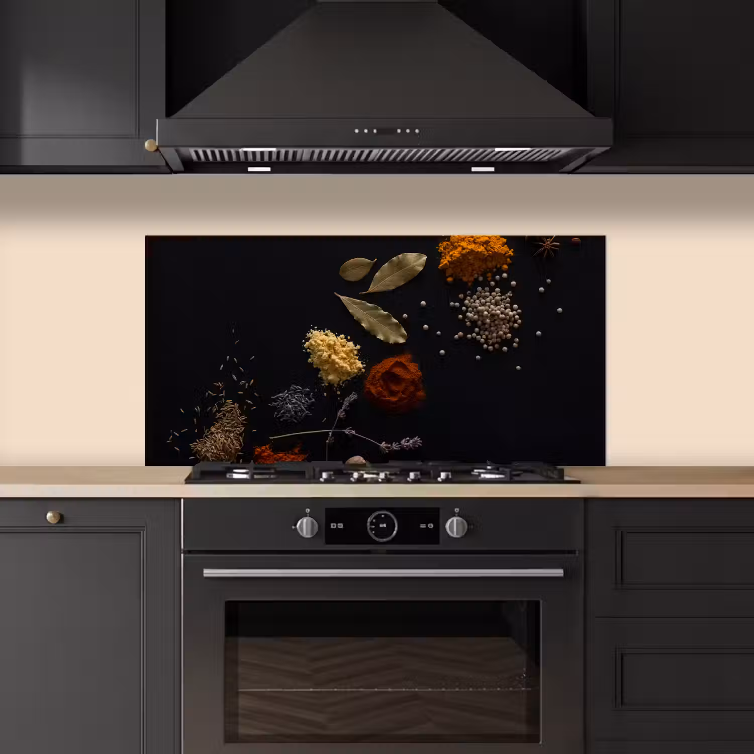 Specerijen - Kruiden - Noten - Lavendel - Zwart keuken achterwand spatscherm middel -sfeer1