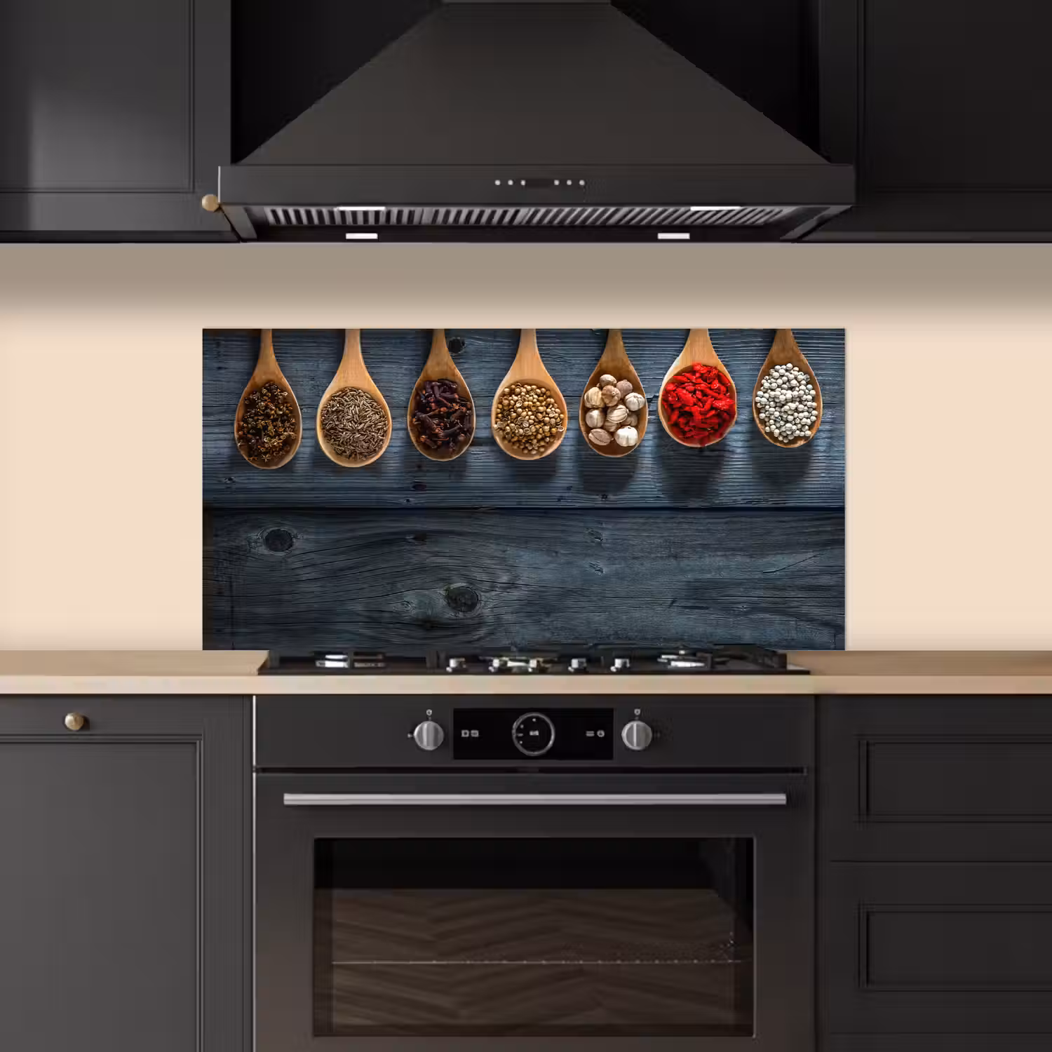 Kruiden - Lepels - Hout - Keuken - Specerijen - Industrieel keuken achterwand spatscherm middel -sfeer1