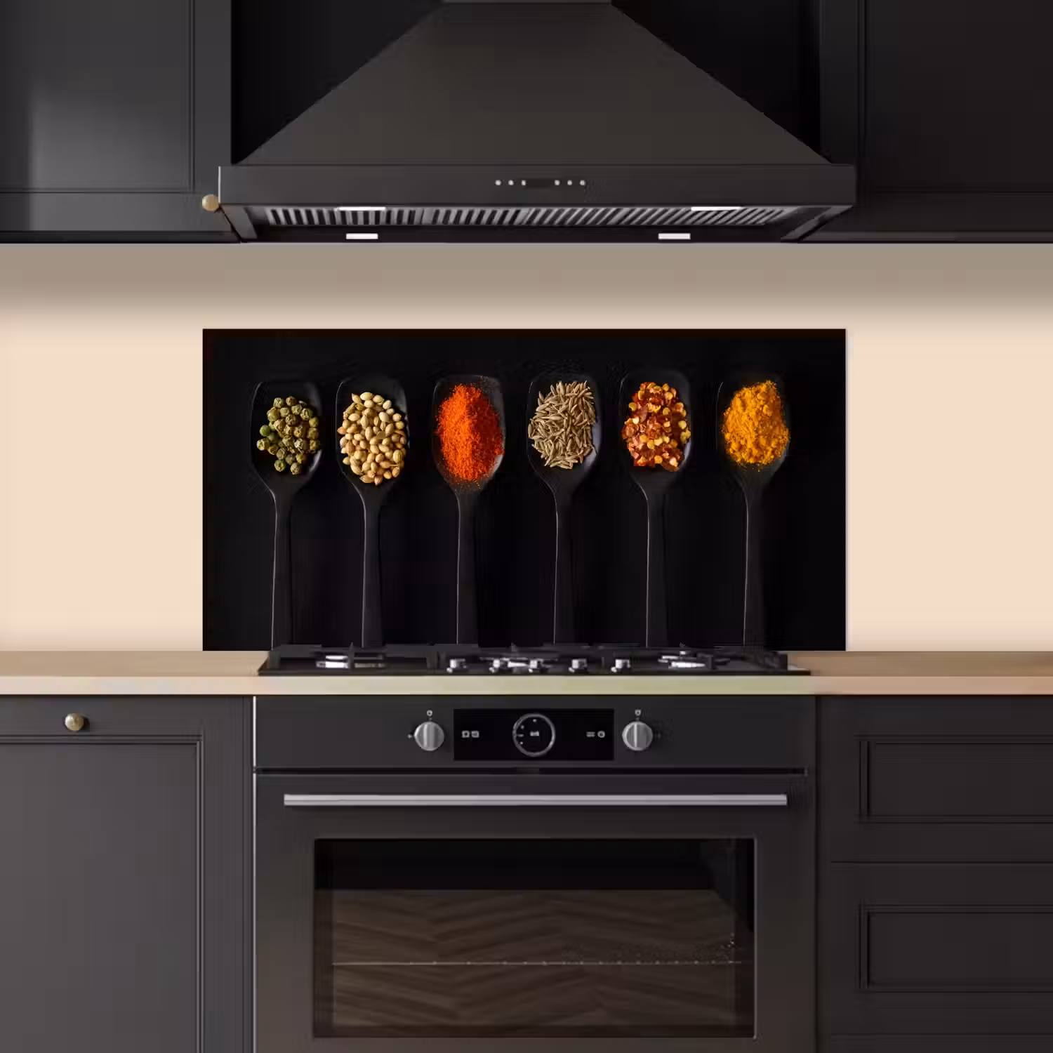 Lepels - Specerijen - Zwart - Kruiden - Rustiek keuken achterwand spatscherm middel -sfeer1