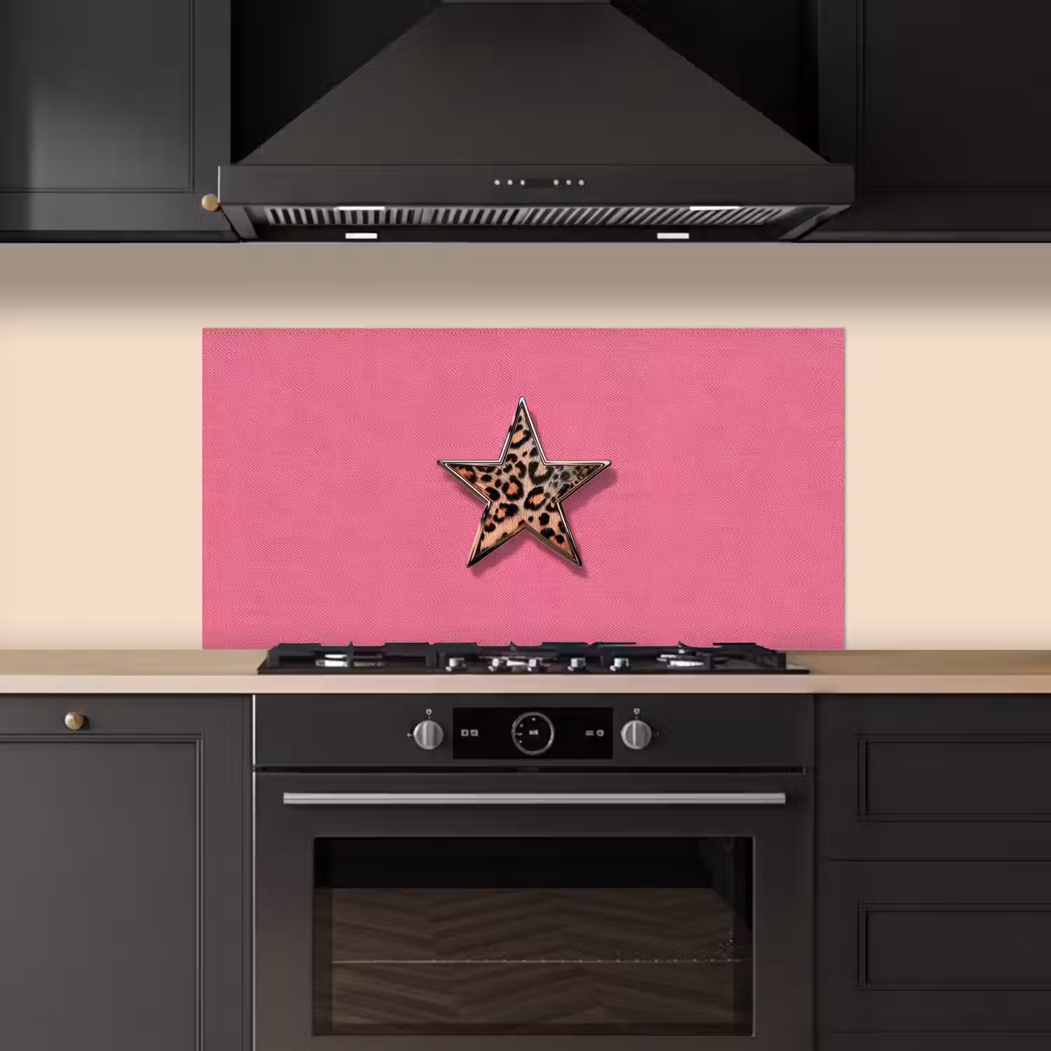 Ster - Luipaard - Print - Roze keuken achterwand spatscherm middel -sfeer1