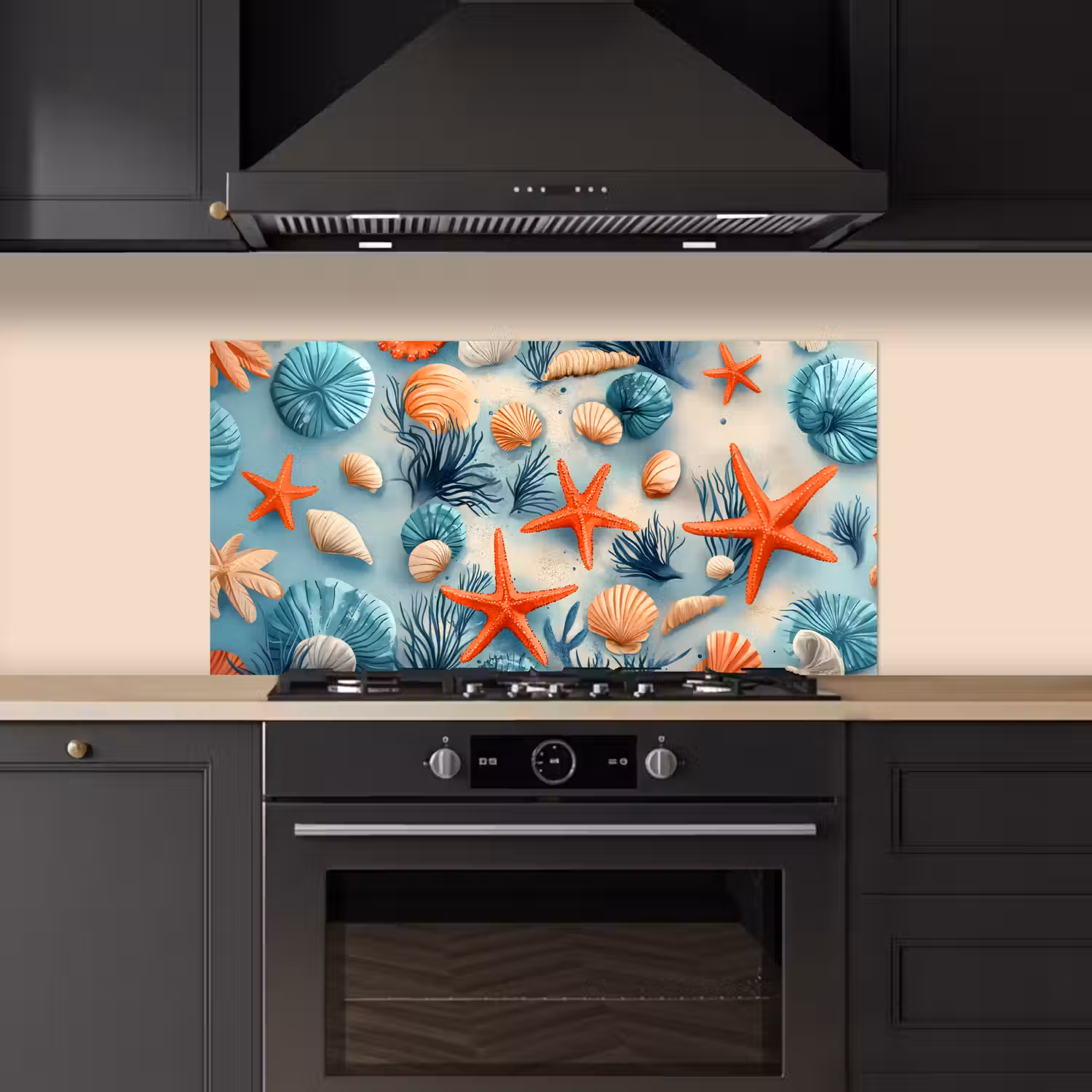 Zeesterren - Schelpen - Illustratie - Zand keuken achterwand spatscherm middel -sfeer1
