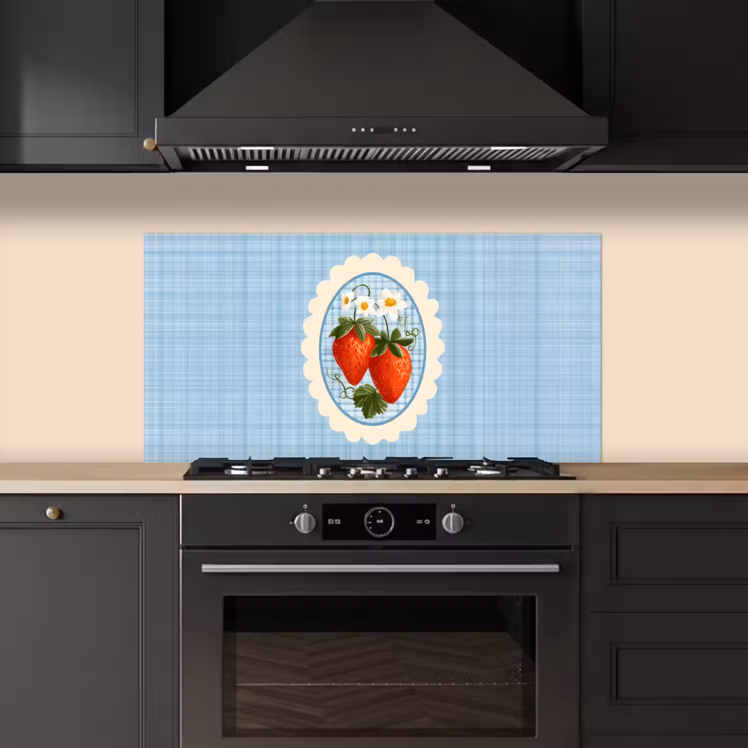 Aardbeien - Lijst - Rood - Geruit keuken achterwand spatscherm middel -sfeer1