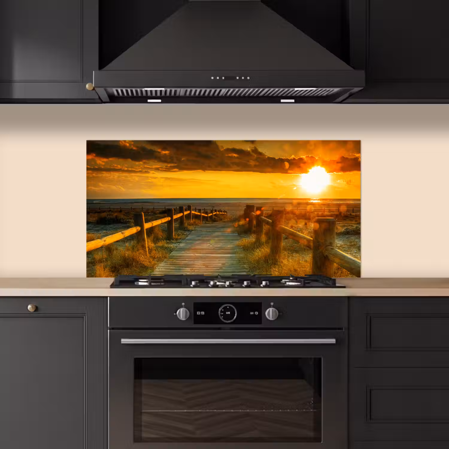 Zon - Strand - Duin - Horizon - Gras - Pad - Oranje keuken achterwand spatscherm middel -sfeer1