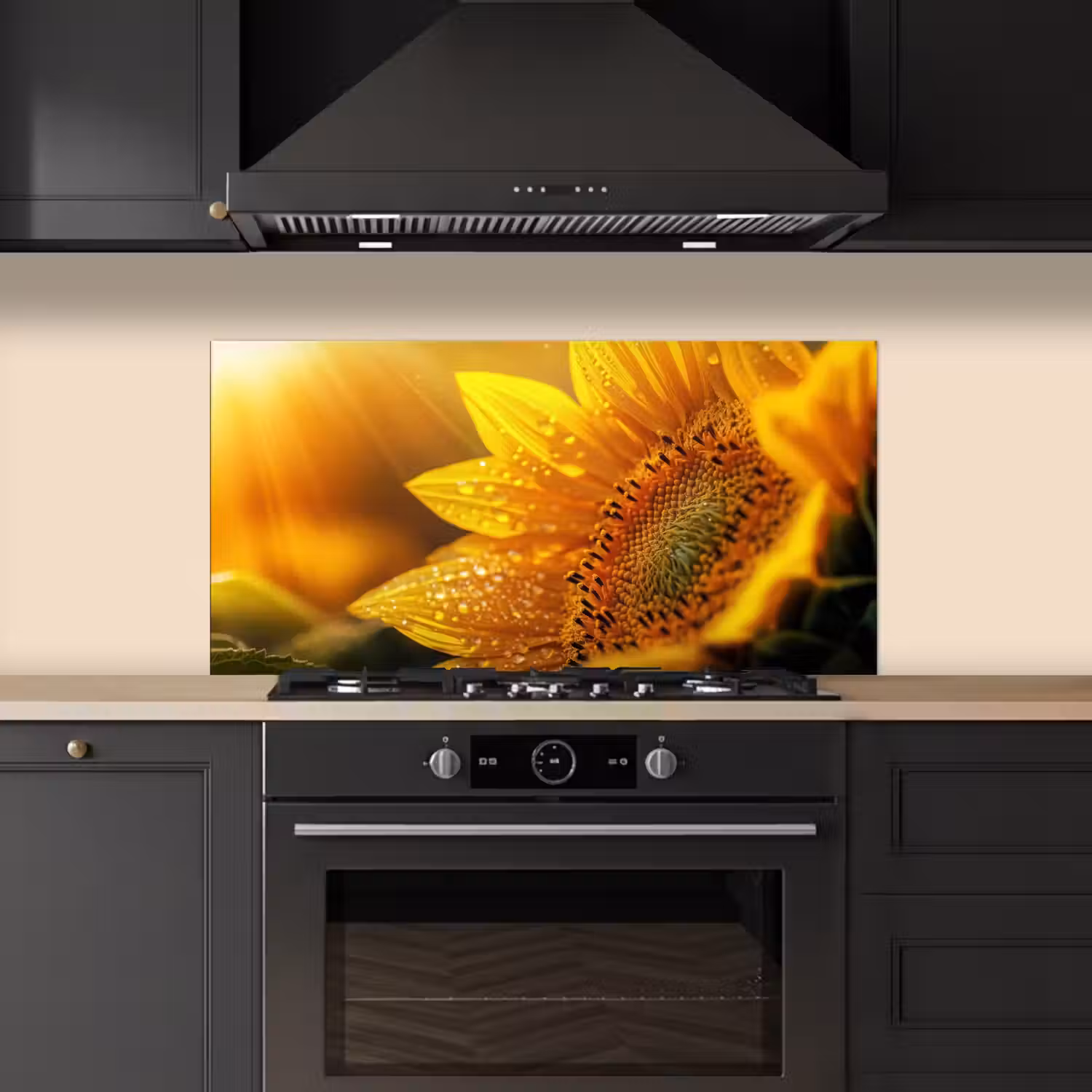 Zonnebloem - Dauwdruppels - Geel - Zonlicht keuken achterwand spatscherm middel -sfeer1