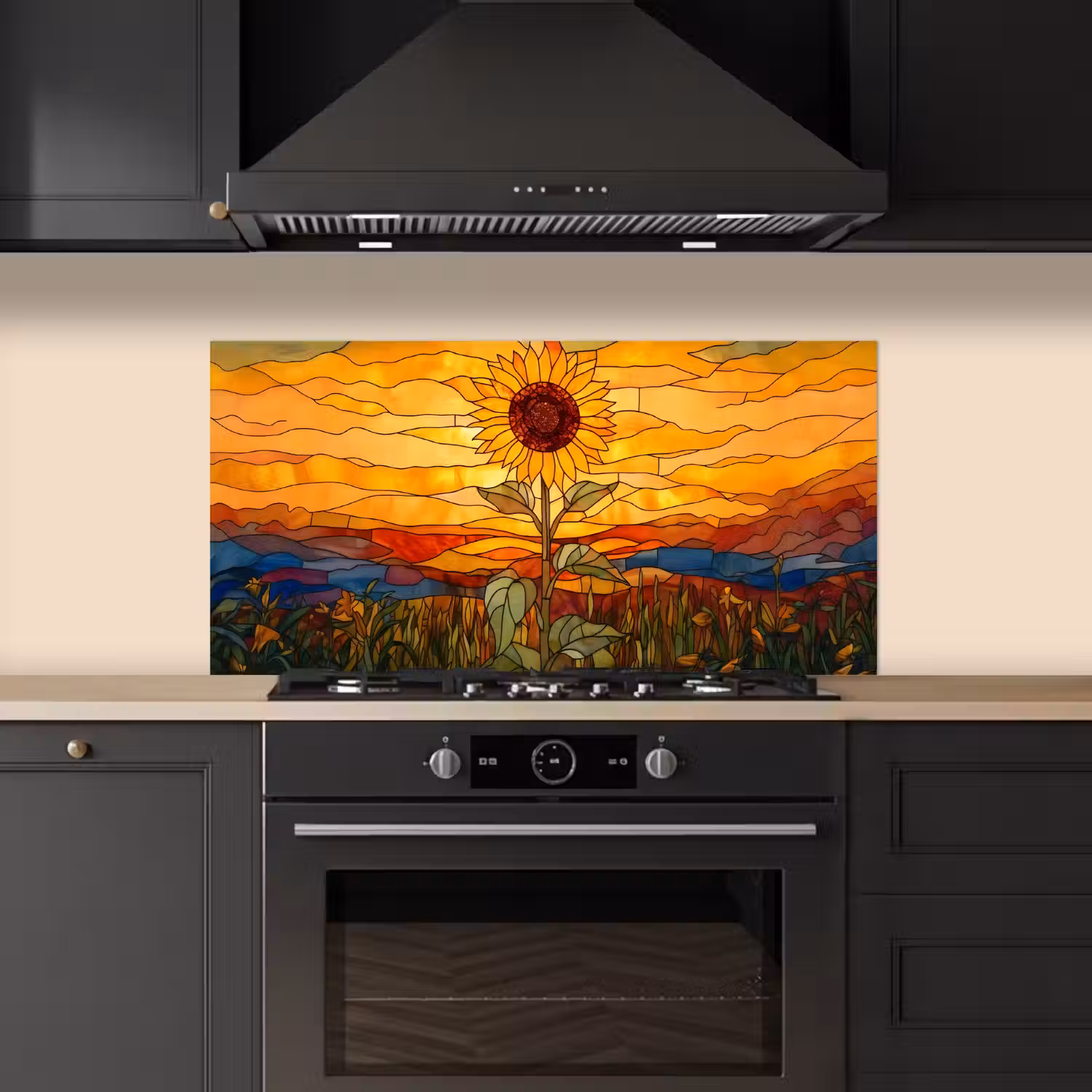 Zonnebloem - Mozaïek - Zonsondergang - Geel keuken achterwand spatscherm middel -sfeer1