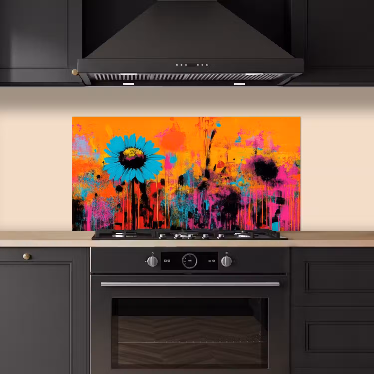 Zonnebloemen - Abstract - Oranje keuken achterwand spatscherm middel -sfeer1