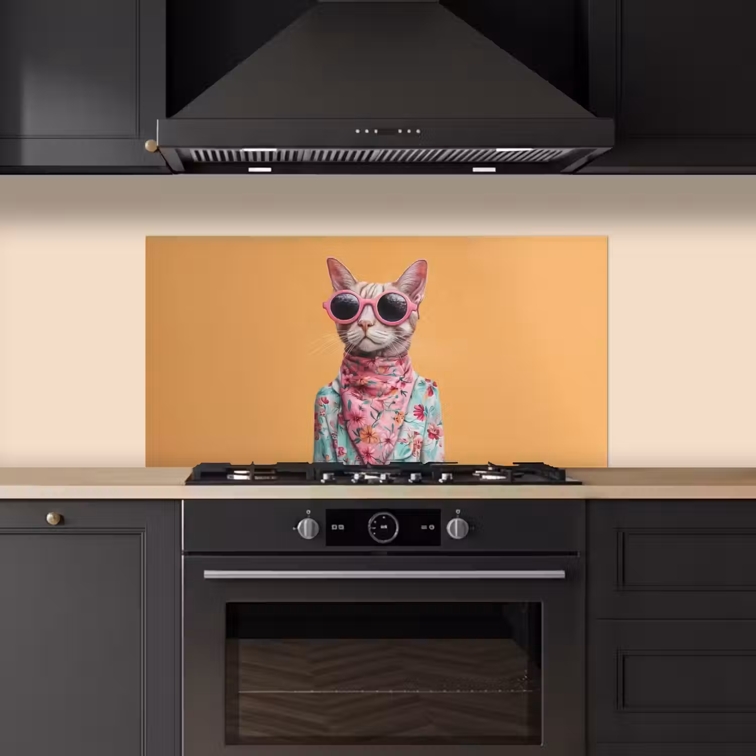 Zonnebril - Kat - Sjaal - Bloemen keuken achterwand spatscherm middel -sfeer1