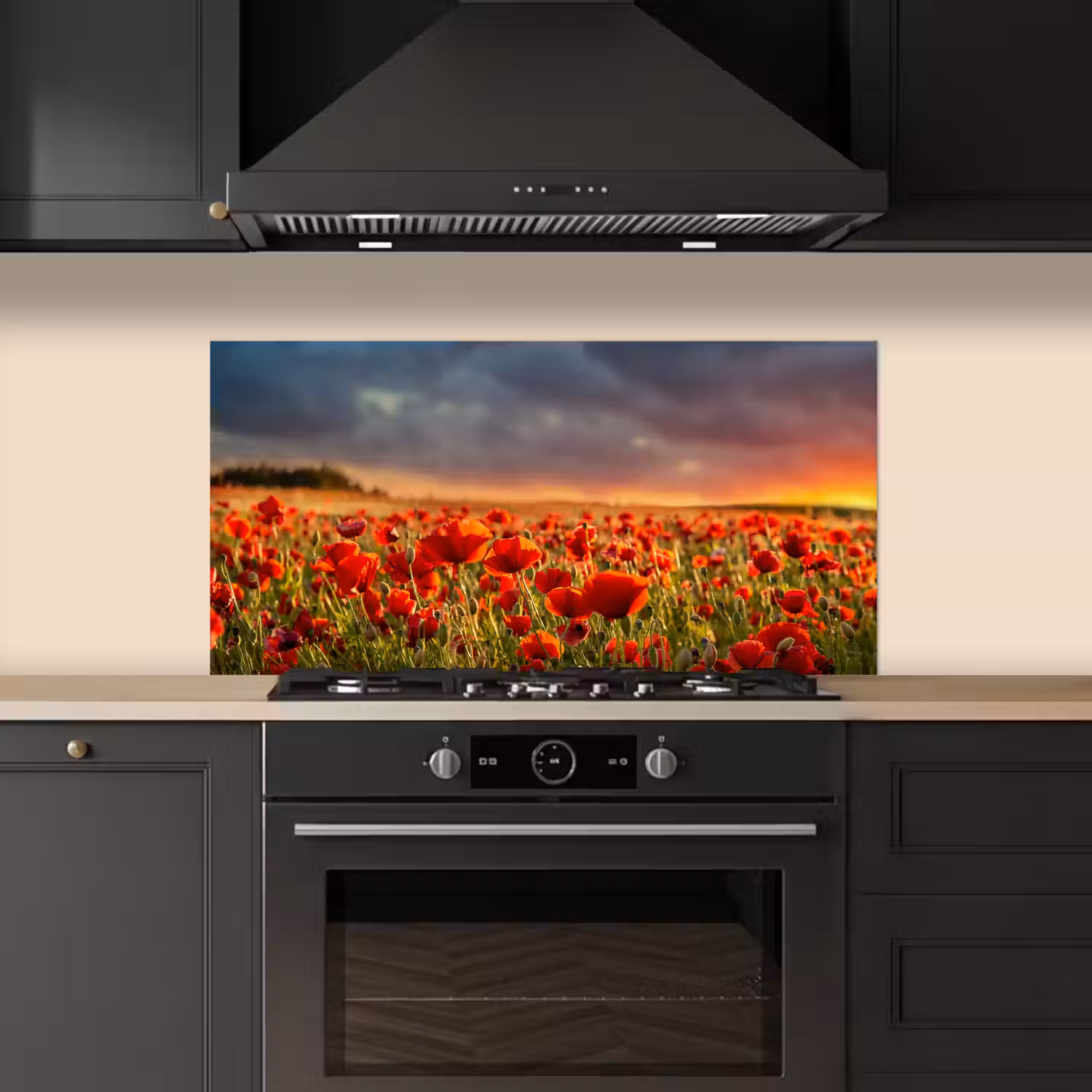 Zonsondergang - Klaprozen - Rood - Bloemen - Veld - Natuur keuken achterwand spatscherm middel -sfeer1