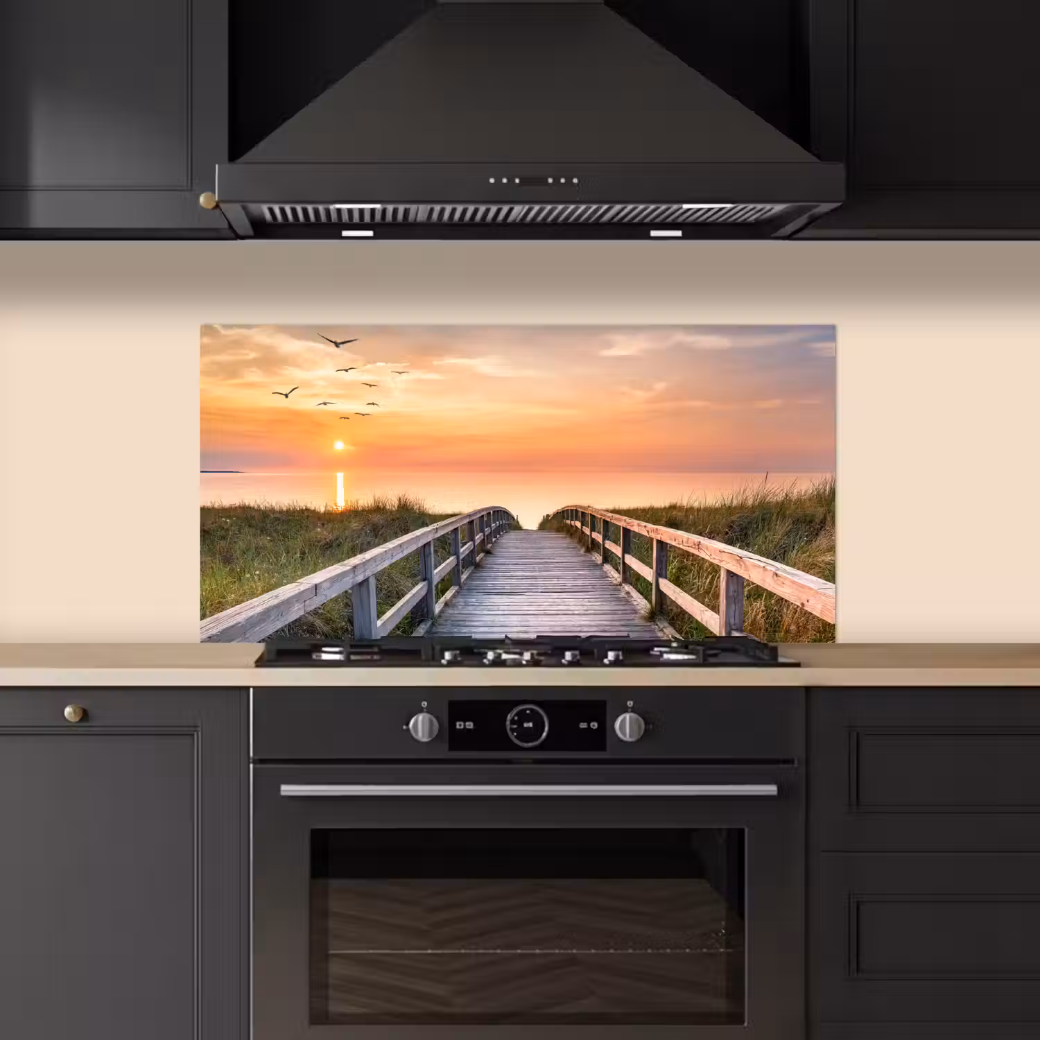 Zonsonderang - Zee - Pad - Gras - Duin - Vogels keuken achterwand spatscherm middel -sfeer1