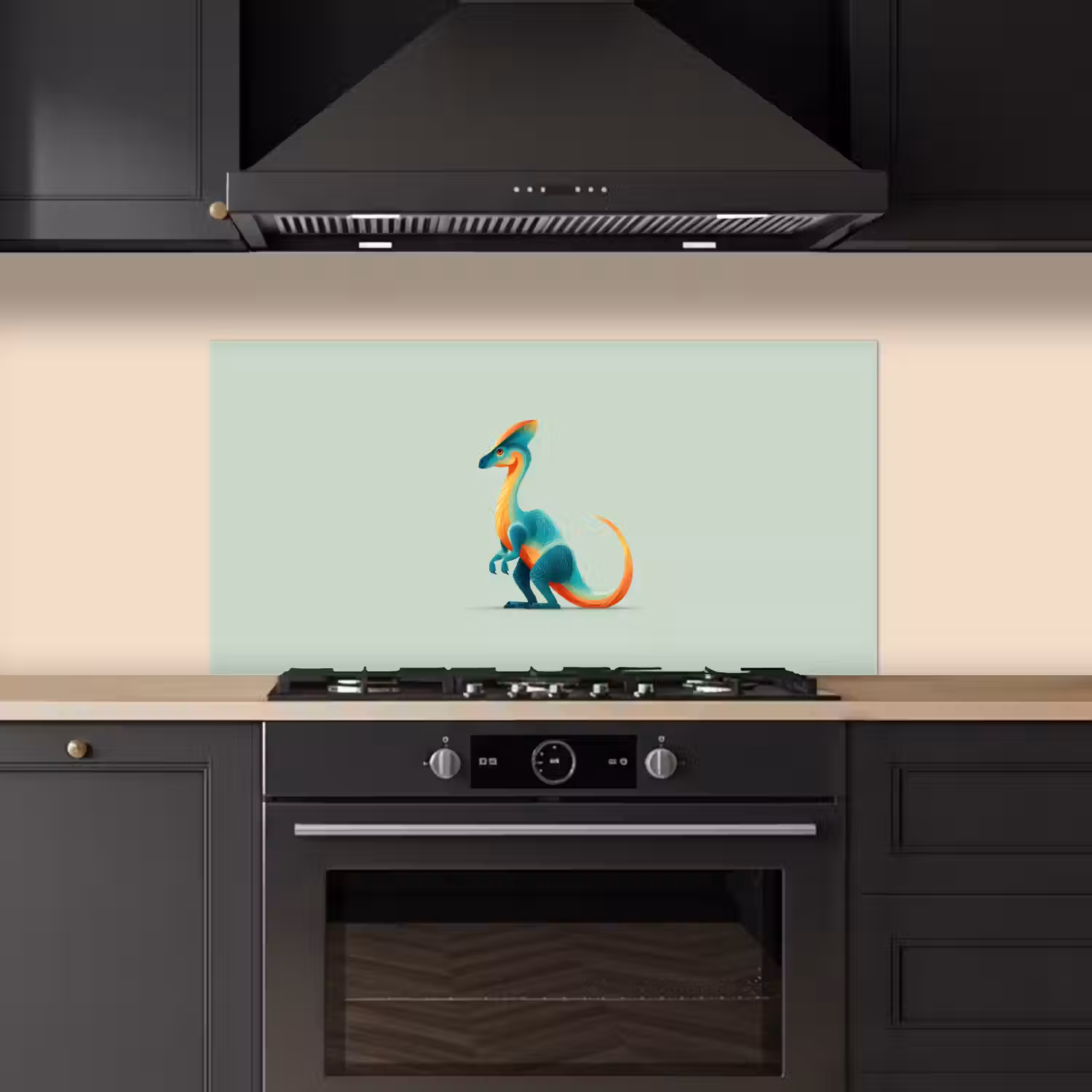 Staart - Dino - Minimalistisch - Blauw keuken achterwand spatscherm middel -sfeer1