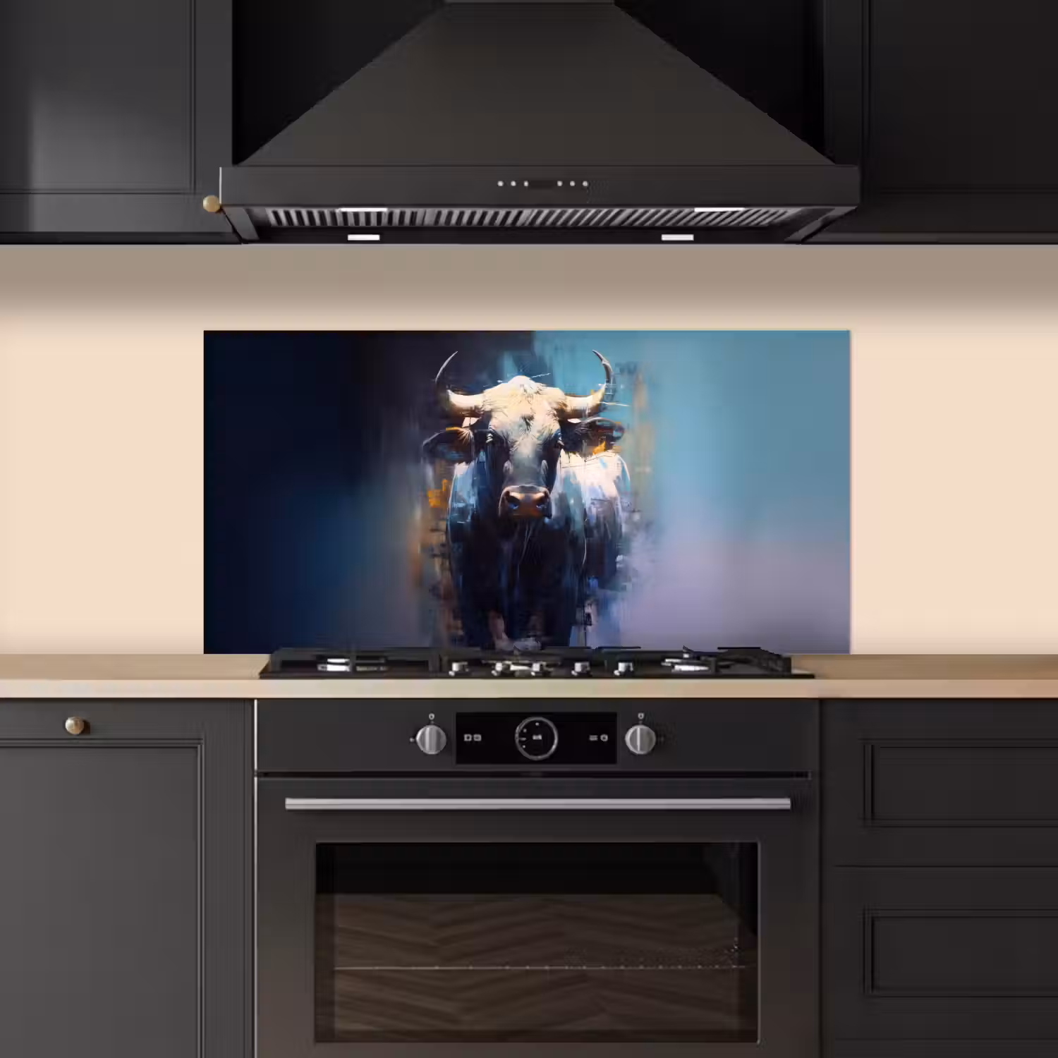 Stier - Zwart - Abstract - Horens keuken achterwand spatscherm middel -sfeer1